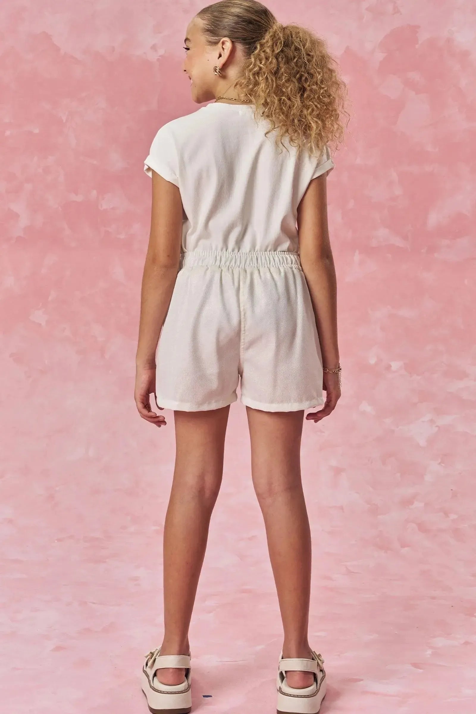 Conjunto de Blusa em Cotton e Shorts em Linho Gold 83926 Vic&Vicky Teen Menina