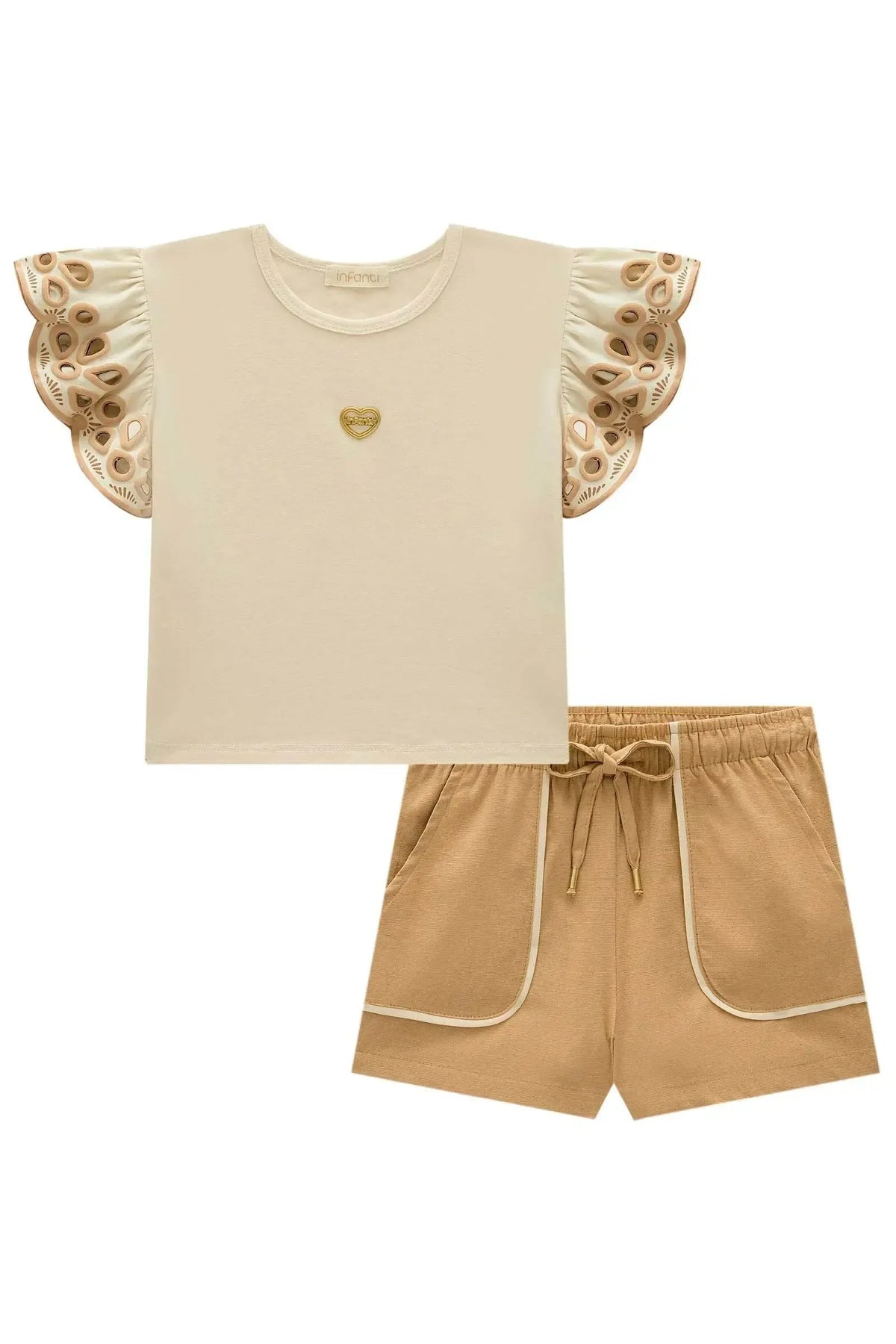 Conjunto de Blusa em Cotton e Shorts em Linho Santorine com Elastano 21727 Infanti Infantil Menina