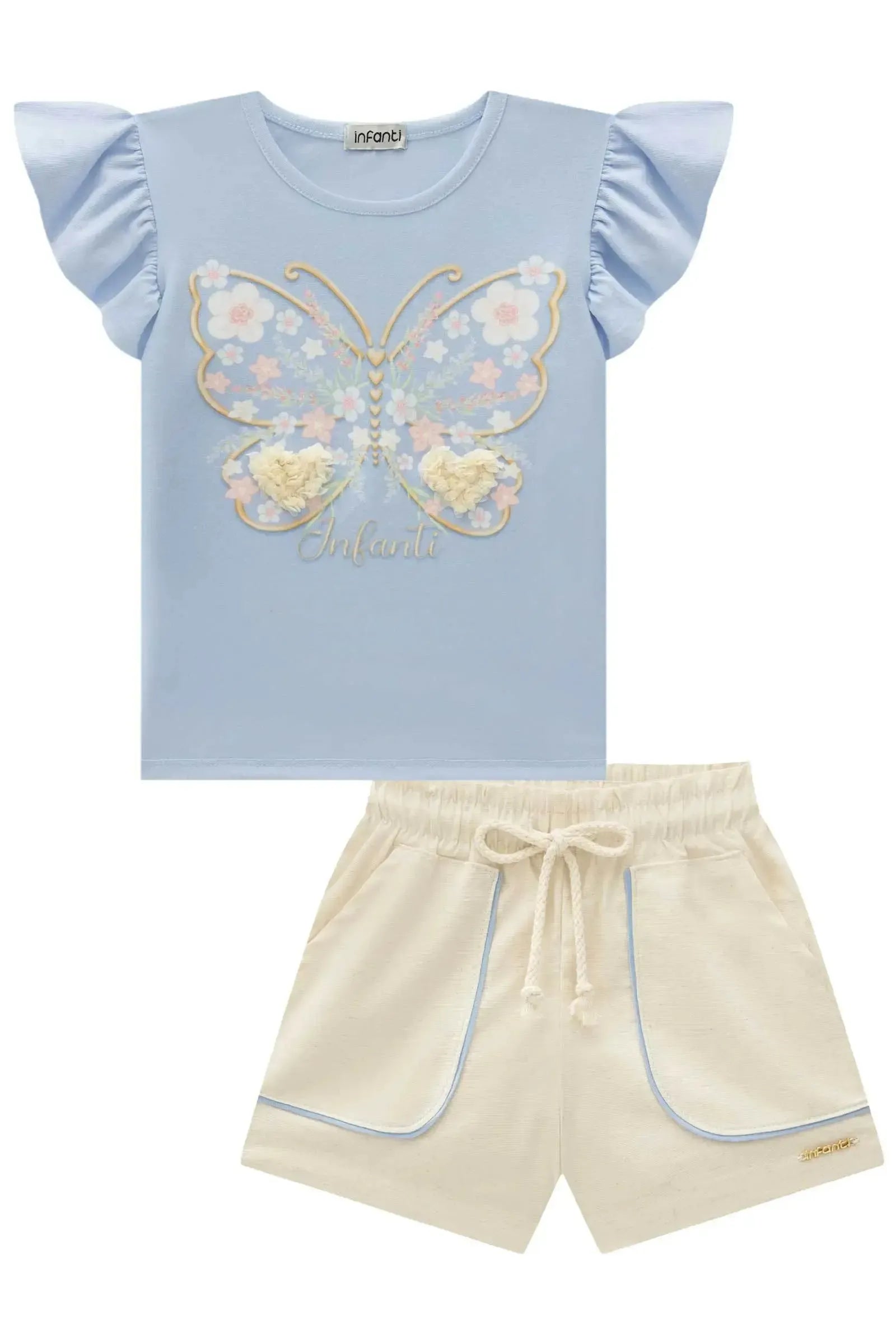 Conjunto de Blusa em Cotton e Shorts em Linho Santorine com Elastano 96279 Infanti Infantil Menina