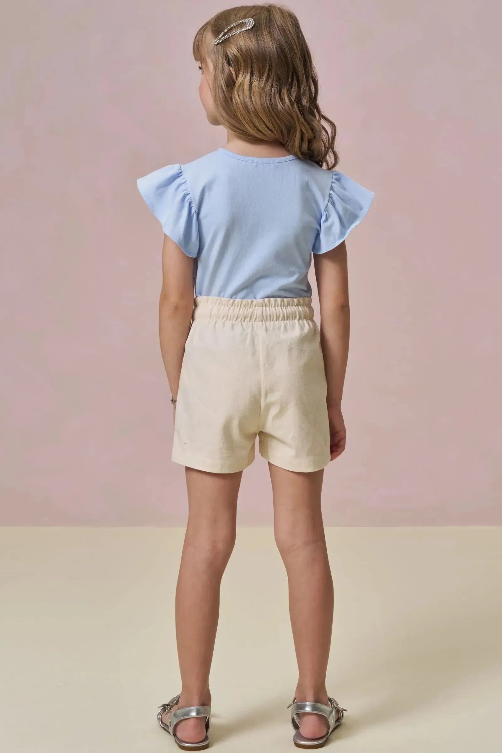 Conjunto de Blusa em Cotton e Shorts em Linho Santorine com Elastano 96279 Infanti Infantil Menina