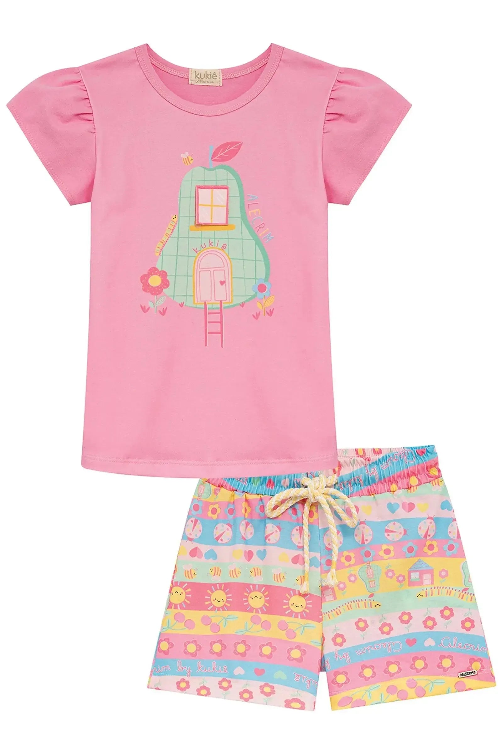 Conjunto de Blusa em Cotton e Shorts em Malha Fresh 95261 Kukiê Infantil Menina