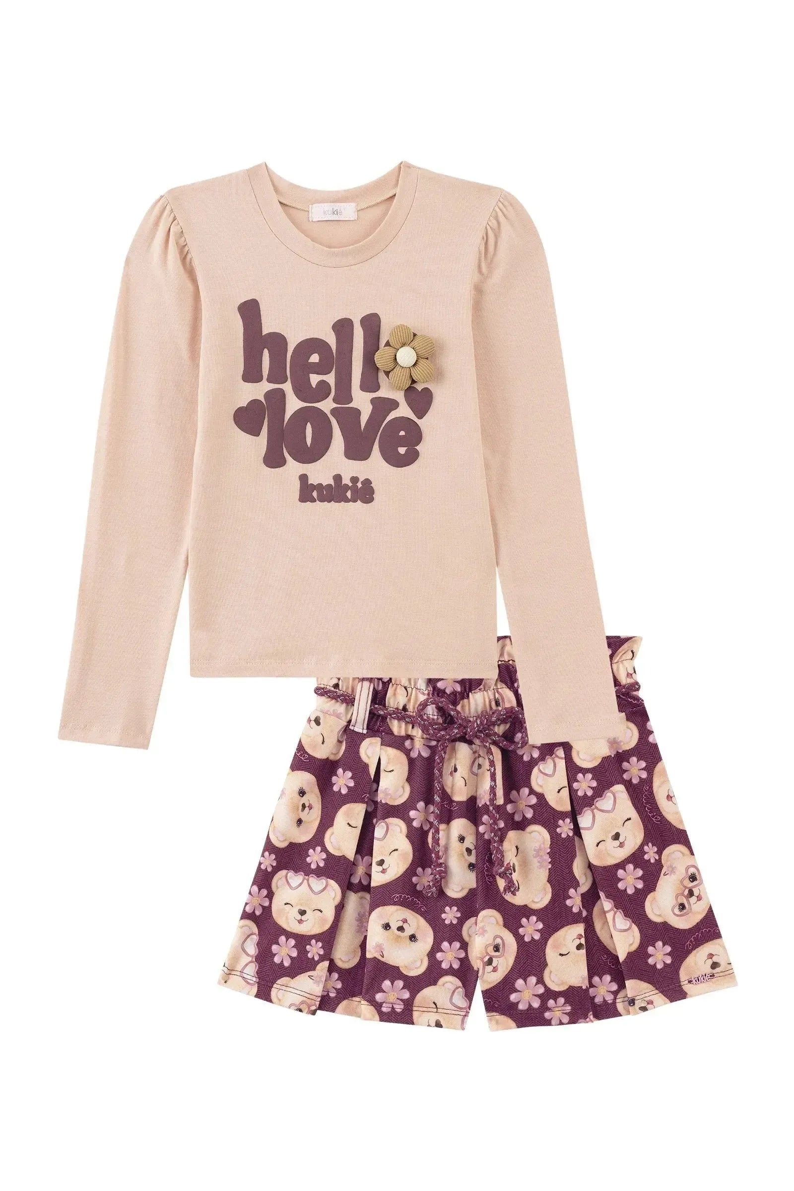 Conjunto de Blusa em Cotton e Shorts em Malha Power 90228 Kukiê Infantil Menina