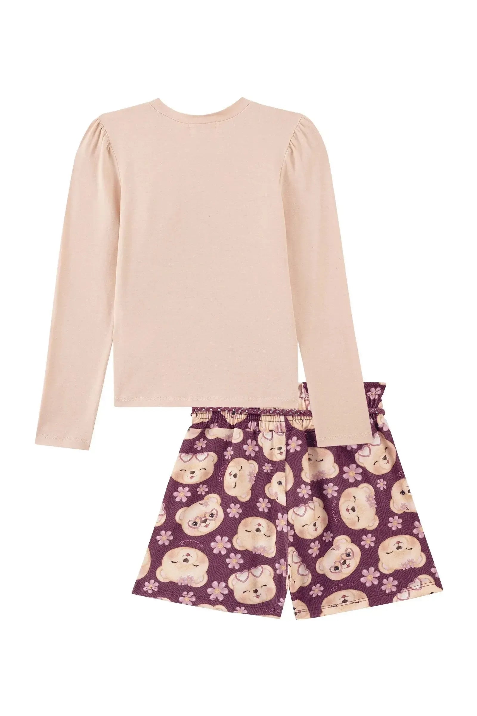 Conjunto de Blusa em Cotton e Shorts em Malha Power 90228 Kukiê Infantil Menina