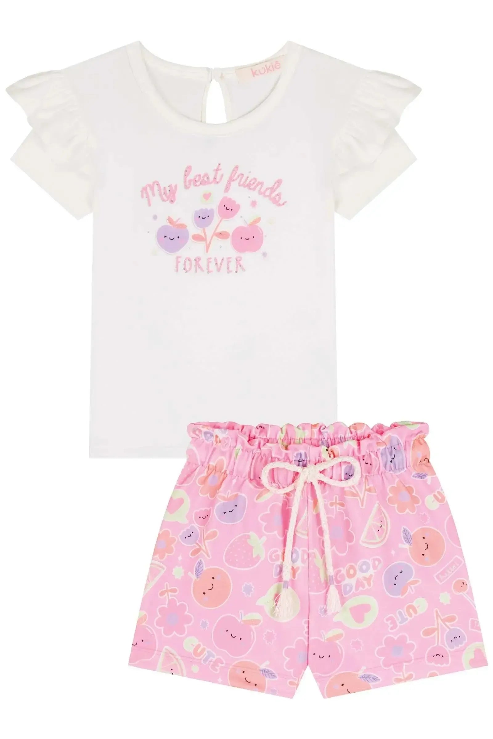 Conjunto de Blusa em Cotton e Shorts em Molecotton 85360 Kukiê Infantil Menina
