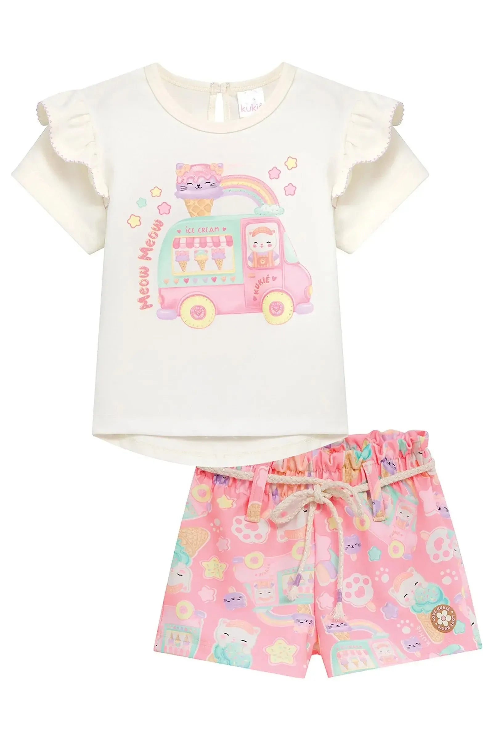 Conjunto de Blusa em Cotton e Shorts em Molecotton 95232 Kukiê Infantil Menina