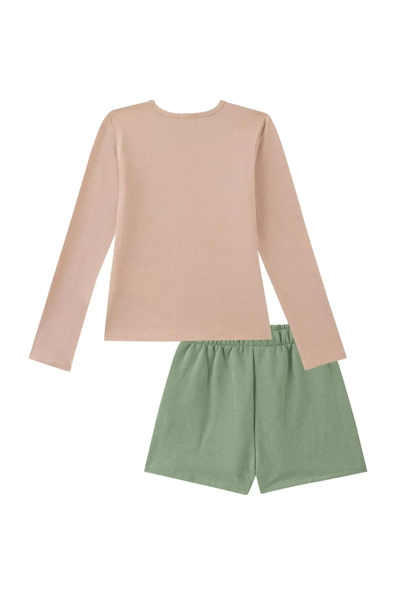 Conjunto de Blusa em Cotton e Shorts em Moletom com Pelúcia 89586 Kukiê Infantil Menina