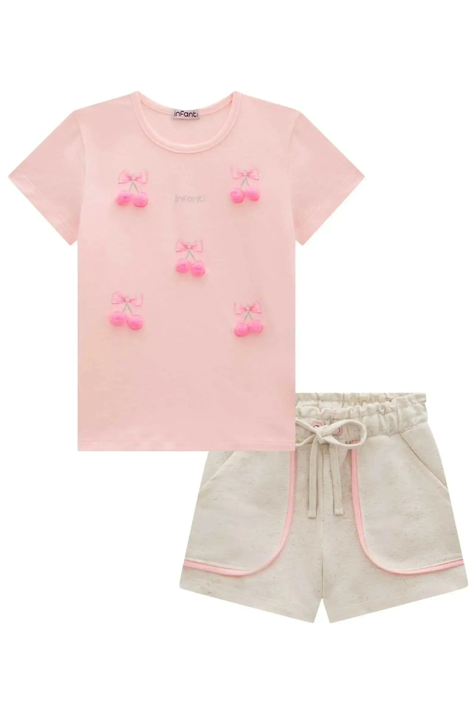 Conjunto de Blusa em Cotton e Shorts em Moletom Linho sem Pelúcia 98998 Infanti Infantil Menina