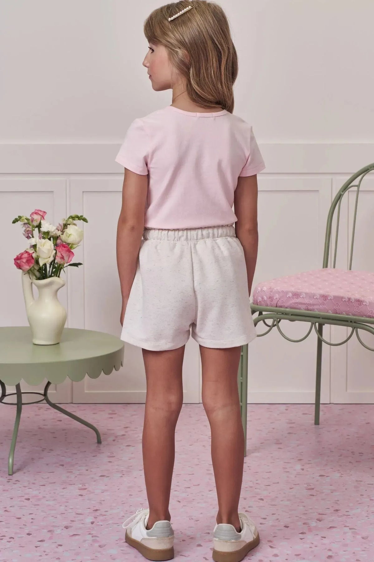Conjunto de Blusa em Cotton e Shorts em Moletom Linho sem Pelúcia 98998 Infanti Infantil Menina