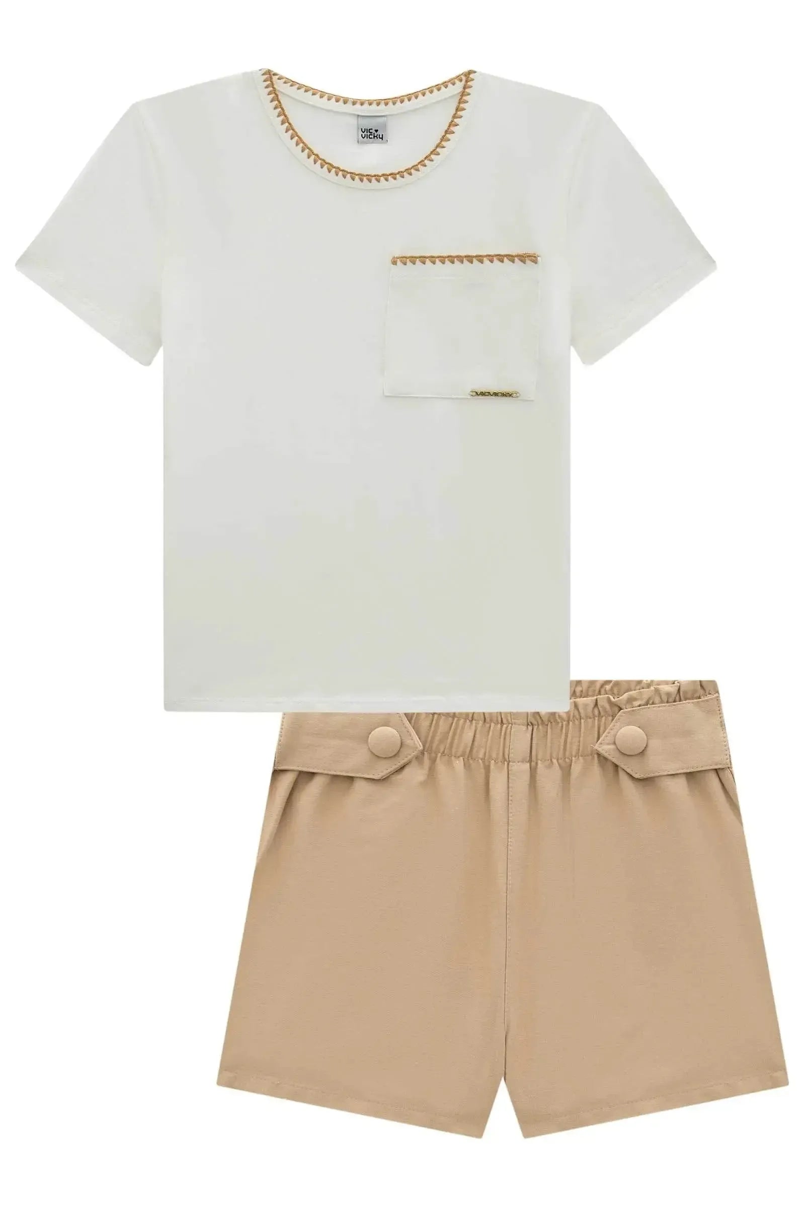 Conjunto de Blusa em Cotton e Shorts em Sarja com Elastano 94962 Vic&Vicky Teen Menina
