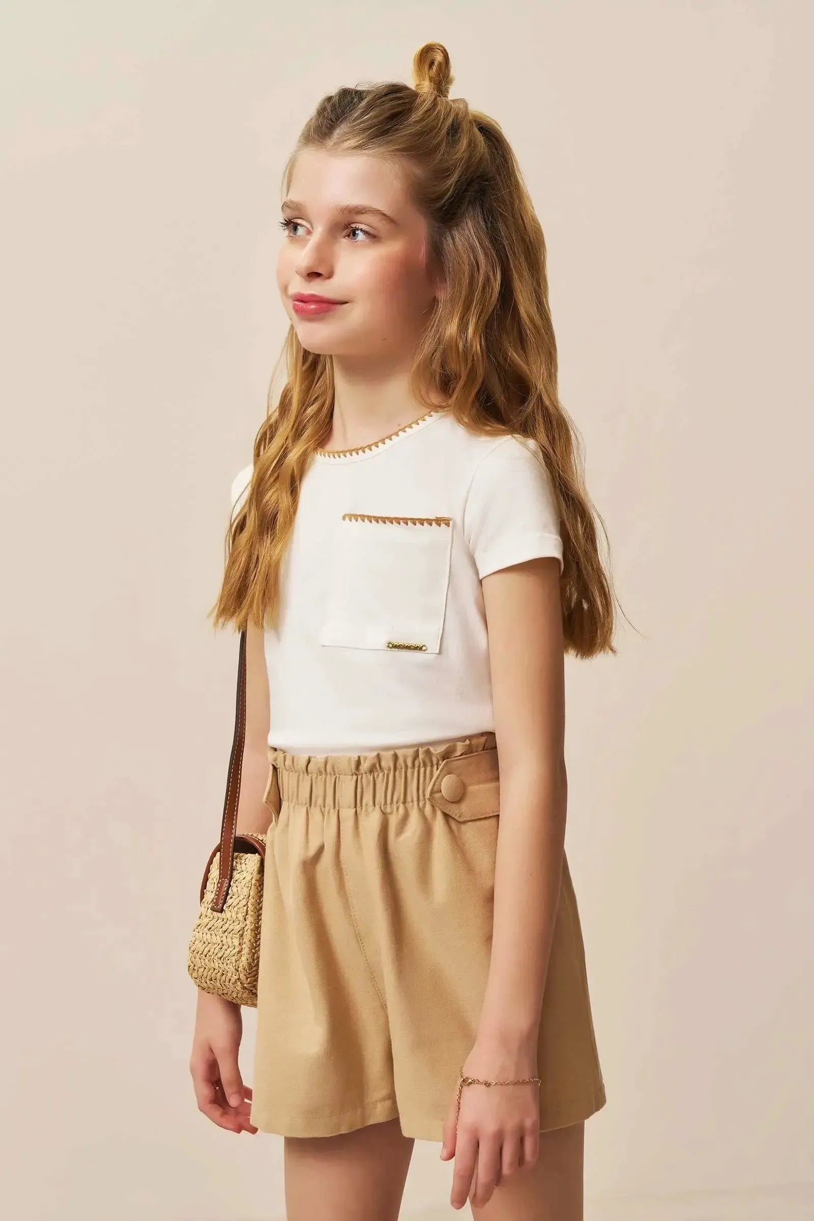 Conjunto de Blusa em Cotton e Shorts em Sarja com Elastano 94962 Vic&Vicky Teen Menina