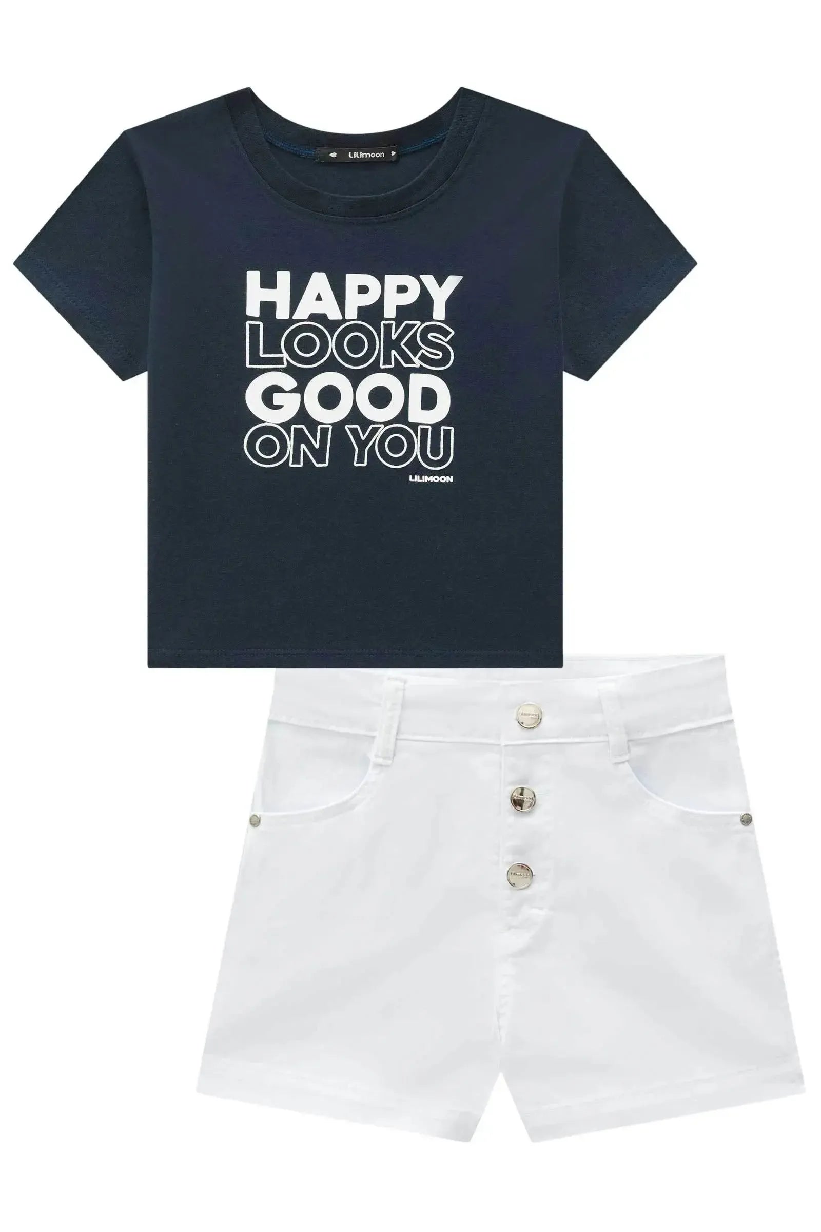 Conjunto de Blusa em Cotton e Shorts em Sarja com Elastano 96289 Lilimoon Teen Menina