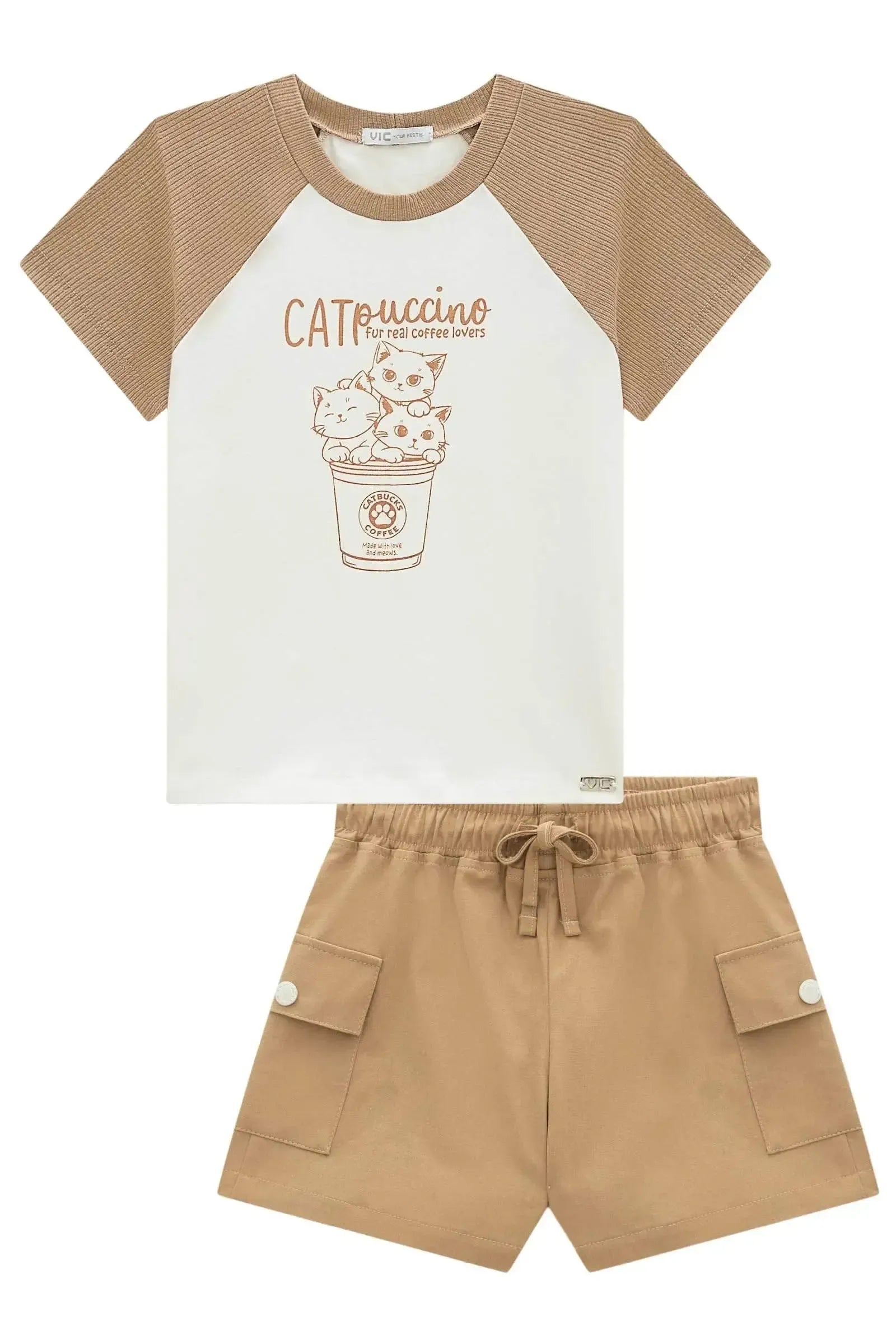 Conjunto de Blusa em Cotton e Shorts em Sarja com Elastano 99086 Vic Teen Menina