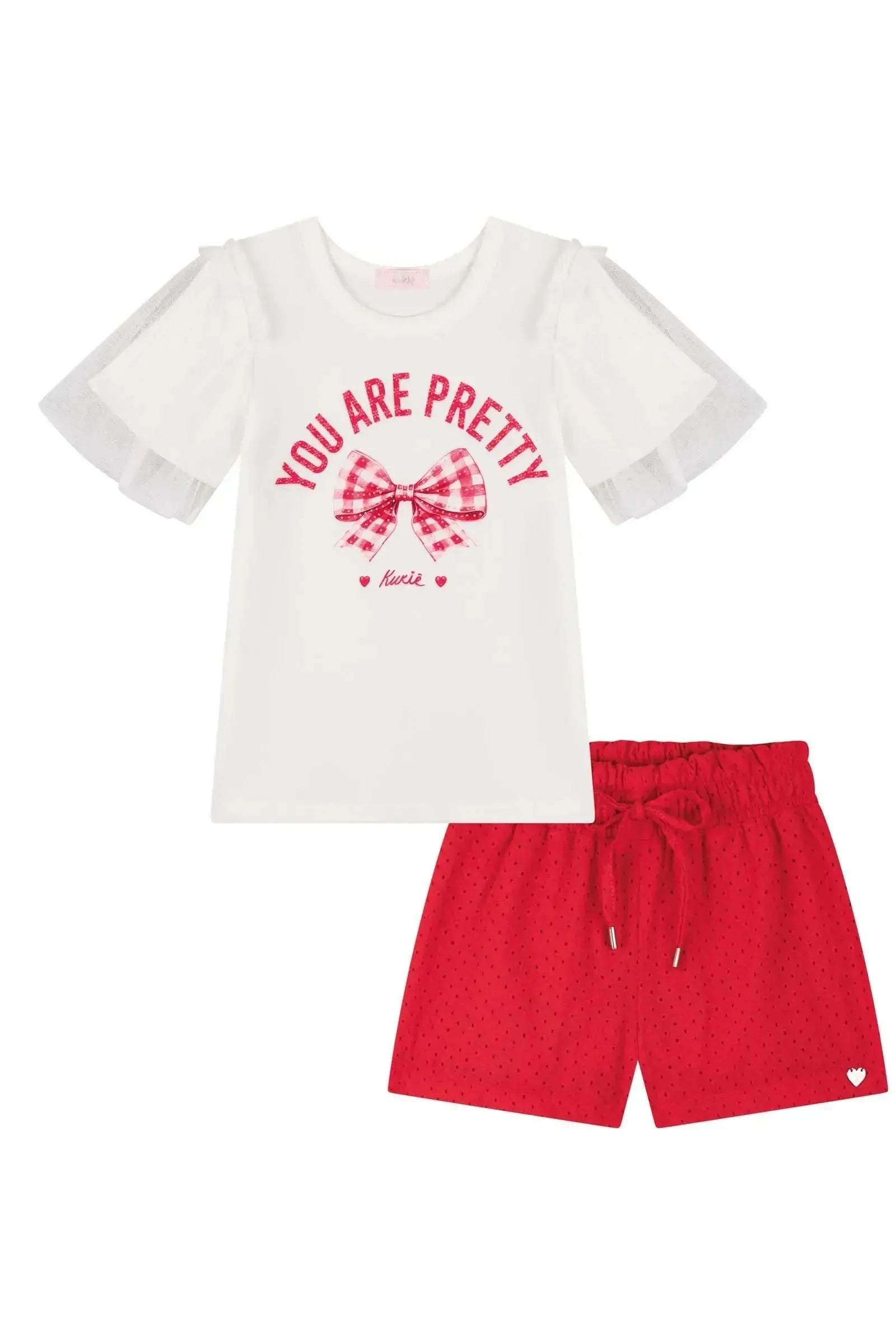 Conjunto de Blusa em Cotton e Shorts em Tecido Laise 83558 Kukiê Infantil Menina