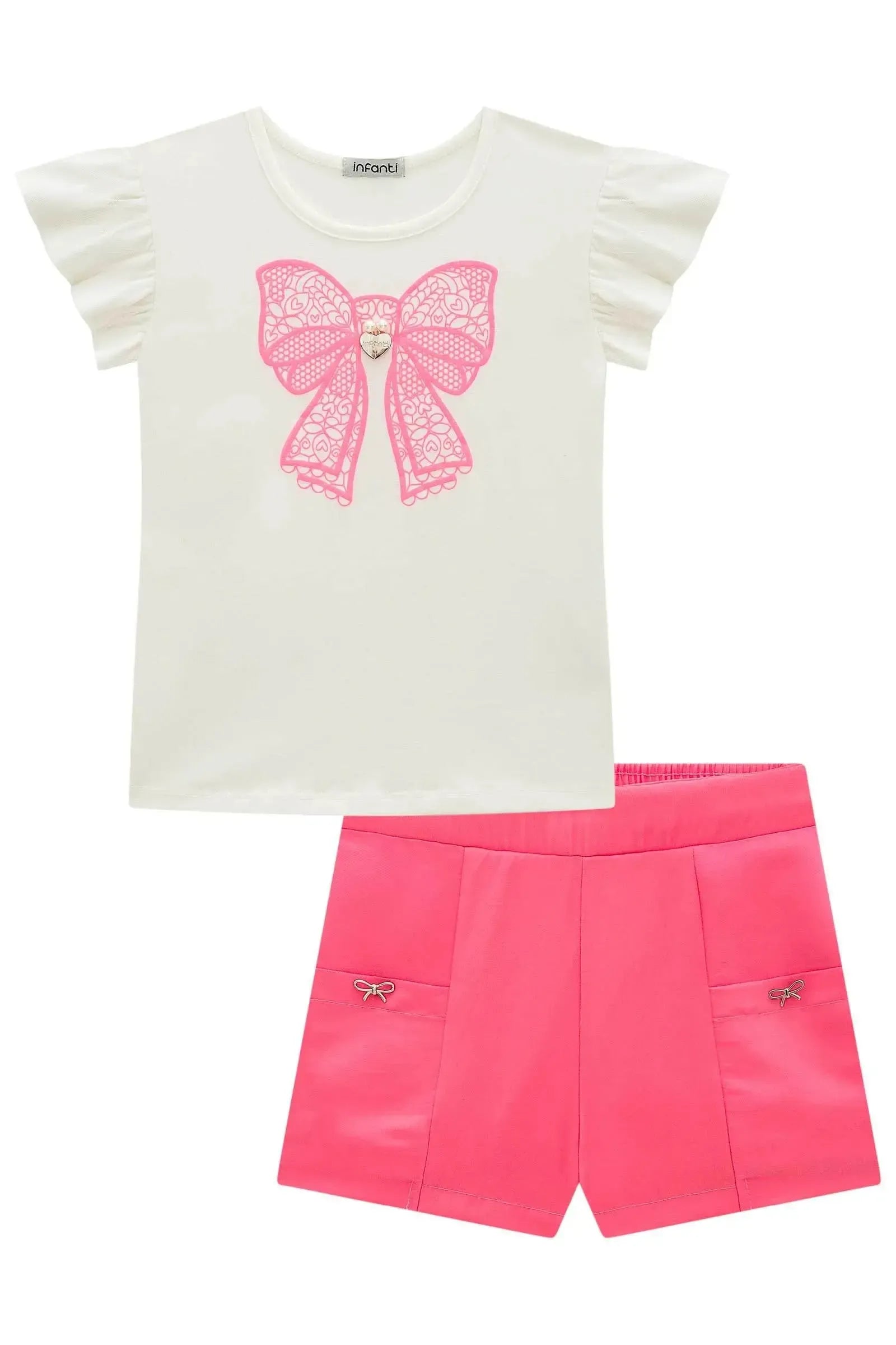 Conjunto de Blusa em Cotton e Shorts em Tecido Shine 99099 Infanti Infantil Menina