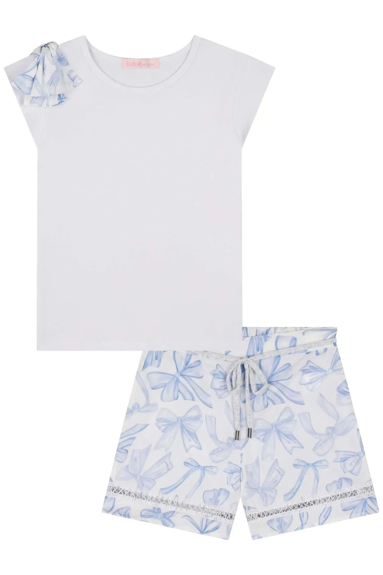 Conjunto de Blusa em Cotton e Shorts em Tricoline com Elastano 83195 Kukiê Infantil Menina