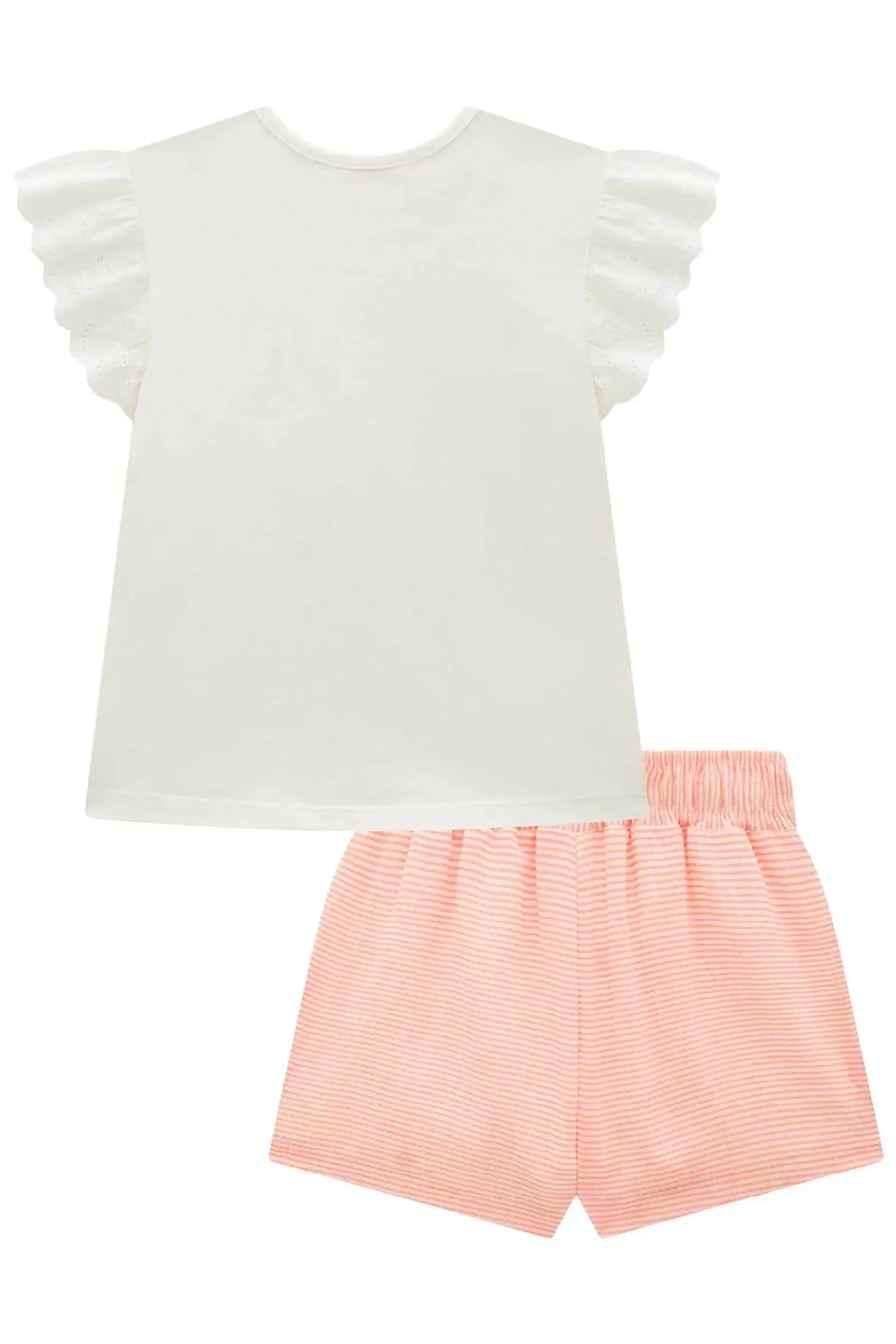Conjunto de Blusa em Cotton e Shorts em Tricoline Listrado 99647 Kukiê Infantil Menina