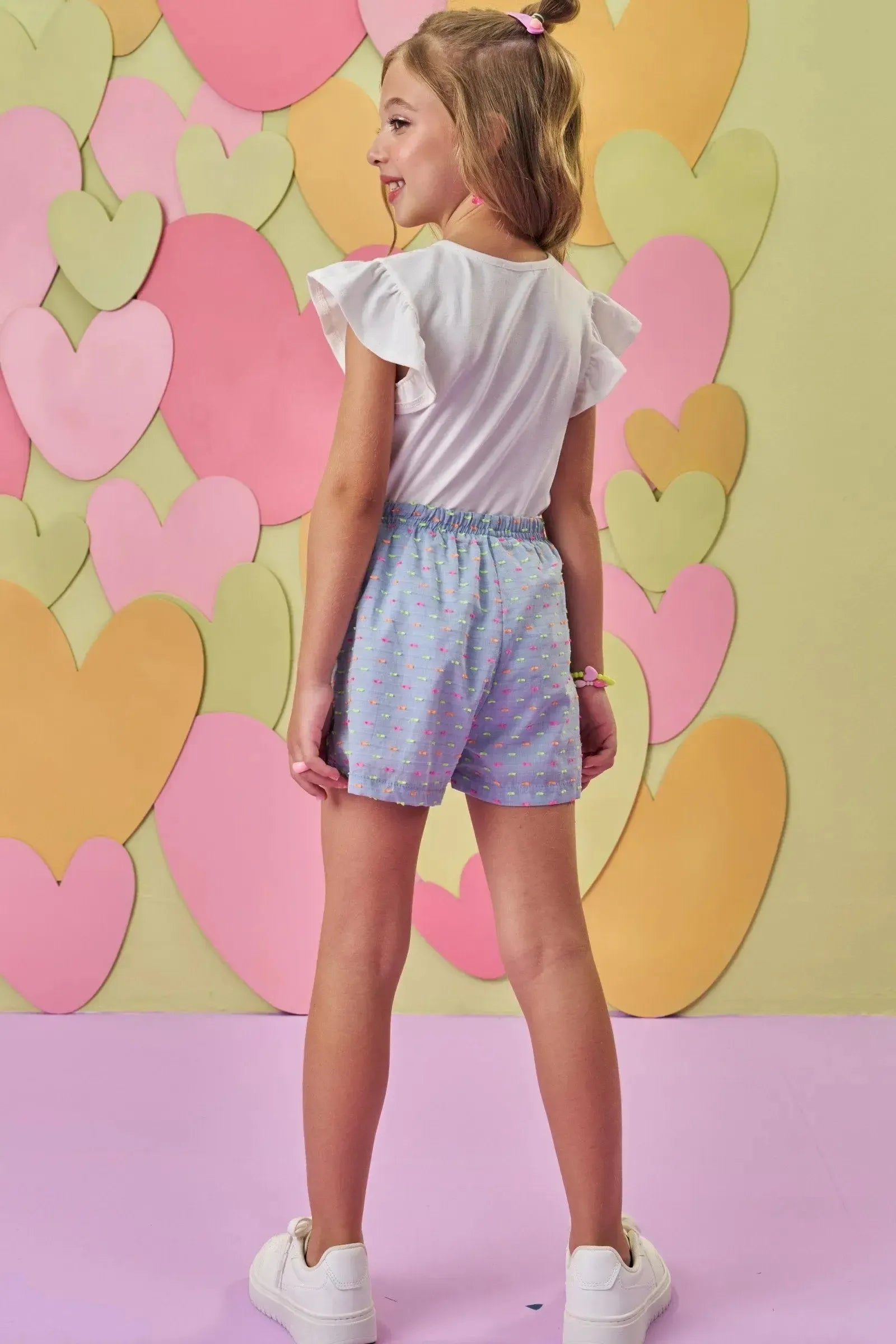 Conjunto de Blusa em Cotton e Shorts em Tricoline Neon Dots 86909 Infanti Infantil Menina