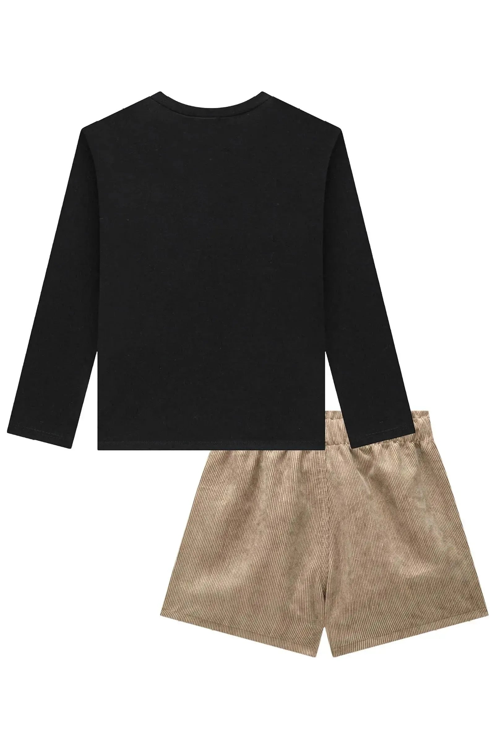 Conjunto de Blusa em Cotton e Shorts em Veludo Cotelê Gold 91977 Vic&Vicky Teen Menina