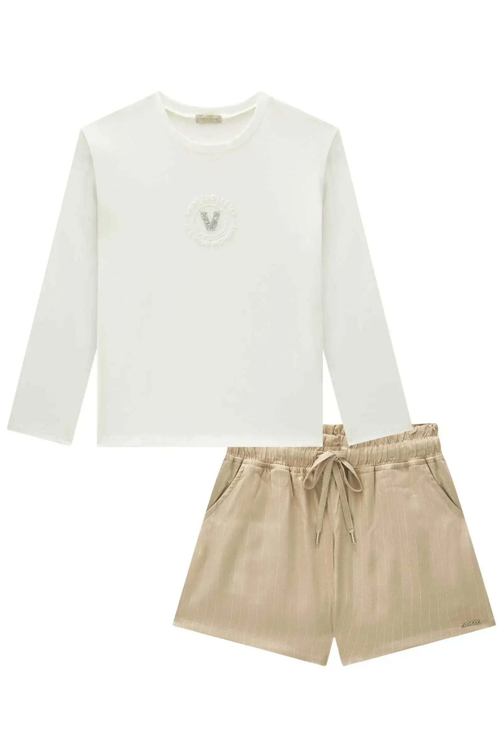 Conjunto de Blusa em Cotton e Shorts em Visco Shine 90120 Vic&Vicky Teen Menina