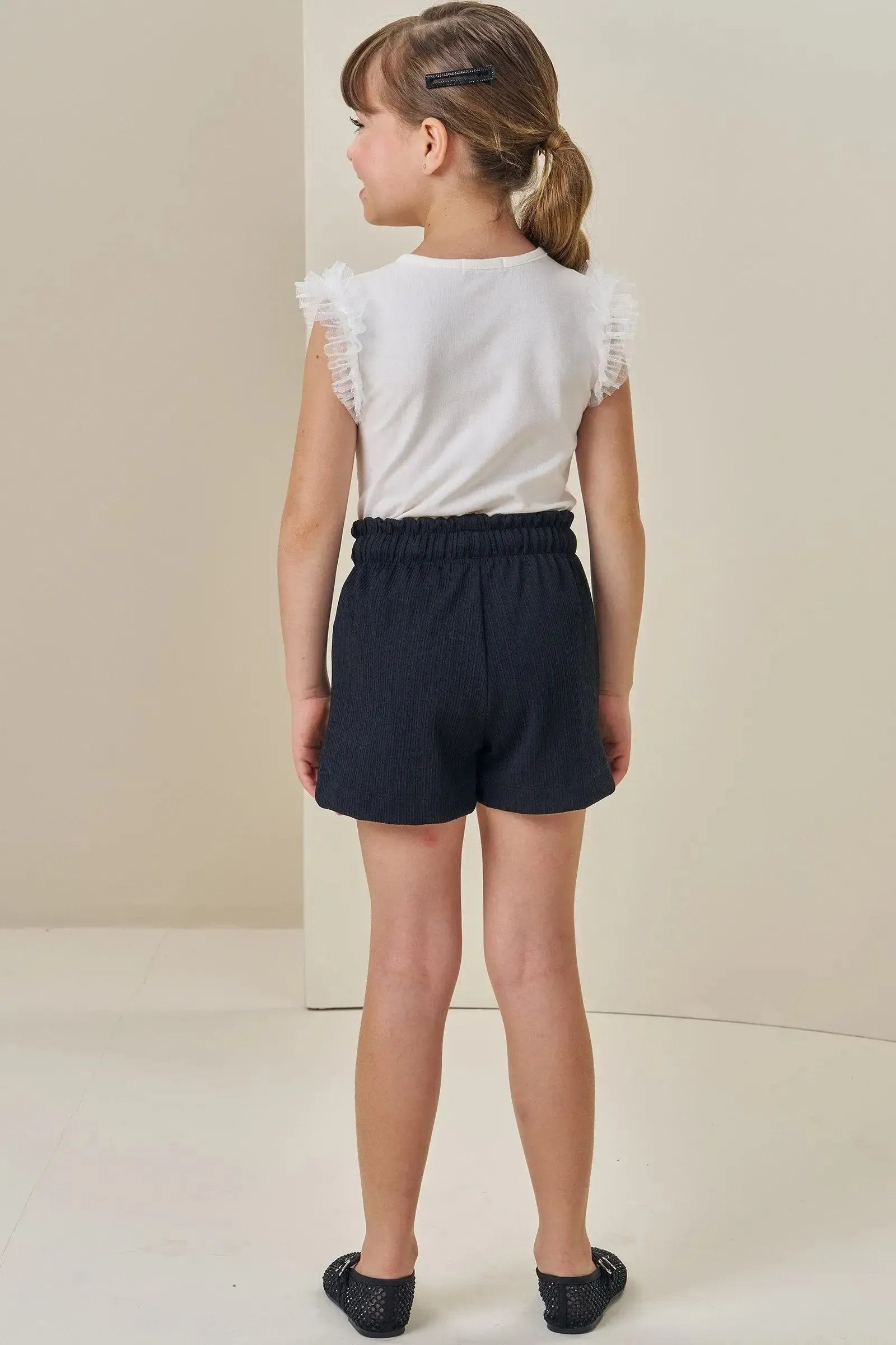 Conjunto de Blusa em Cotton e Tule e Shorts em Malha Jacquard 85599 Infanti Infantil Menina