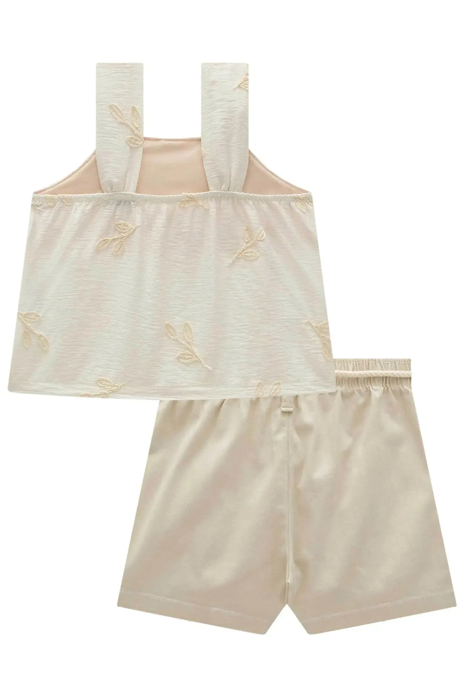 Conjunto de Blusa em Linho Bordado Folhas e Shorts em Sarja com Elastano 98670 Infanti Infantil Menina