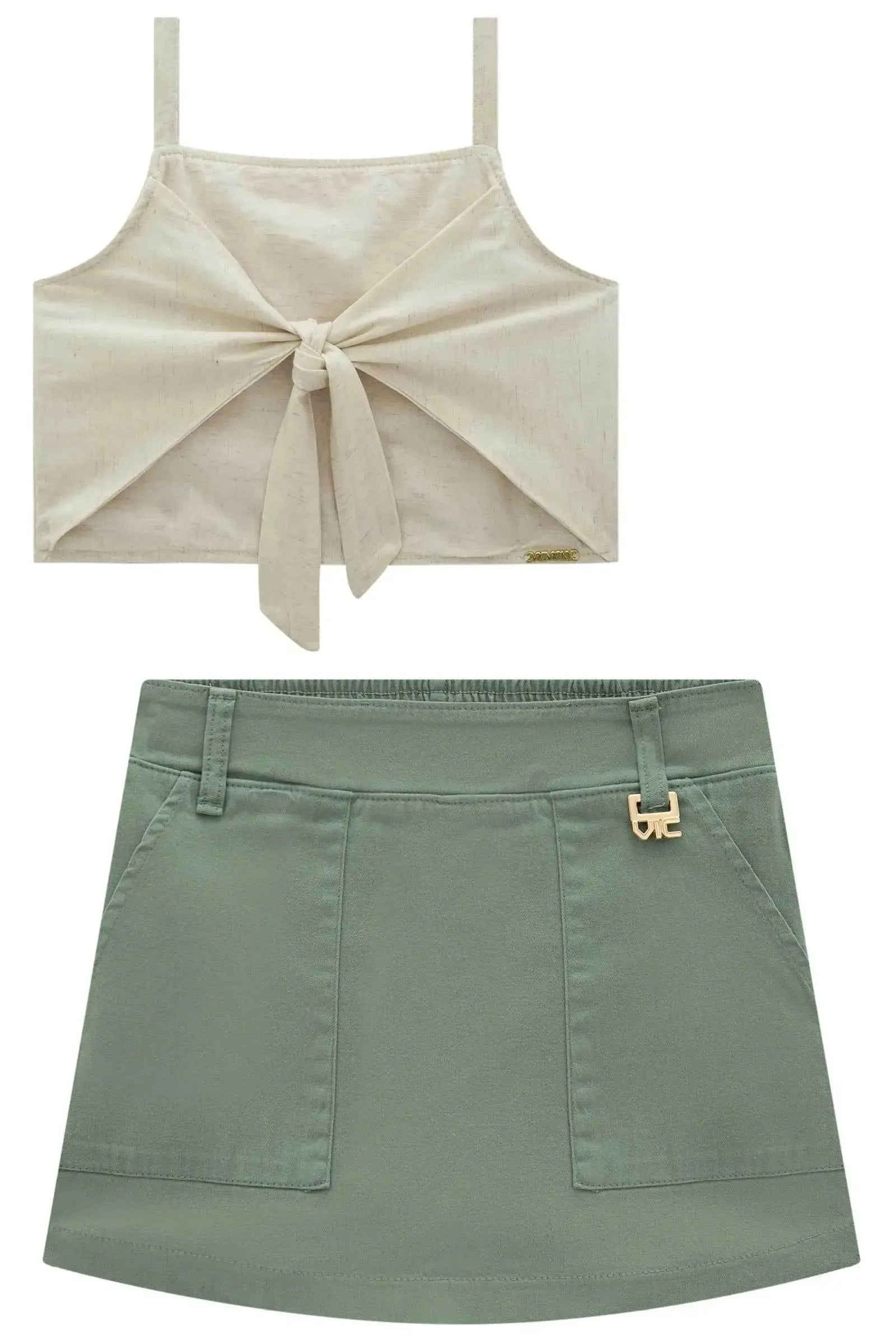 Conjunto de Blusa em Linho Deluxe e Short Saia em Sarja com Elastano 94959 Vic&Vicky Teen Menina