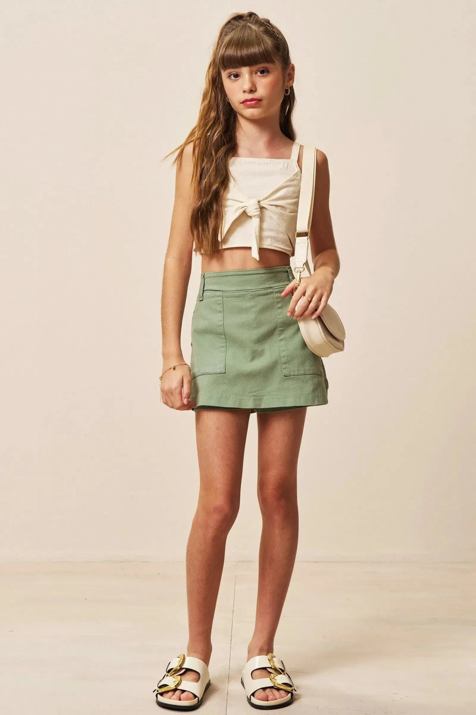 Conjunto de Blusa em Linho Deluxe e Short Saia em Sarja com Elastano 94959 Vic&Vicky Teen Menina