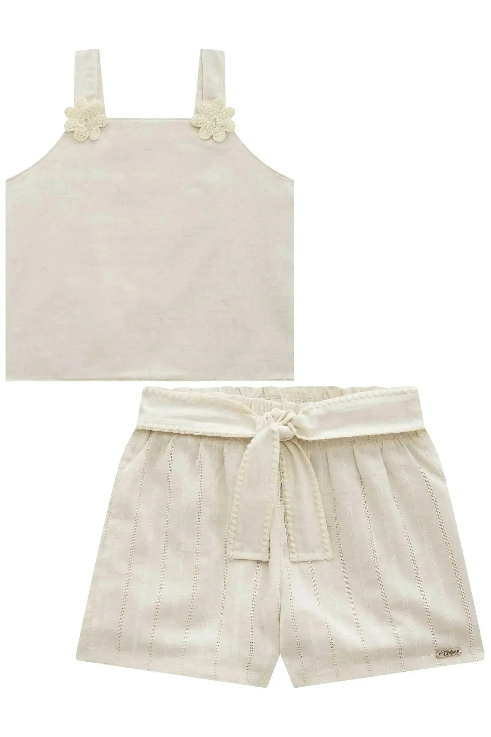 Conjunto de Blusa em Linho Deluxe e Shorts em Blend de Linho Bordado 96497 Infanti Infantil Menina