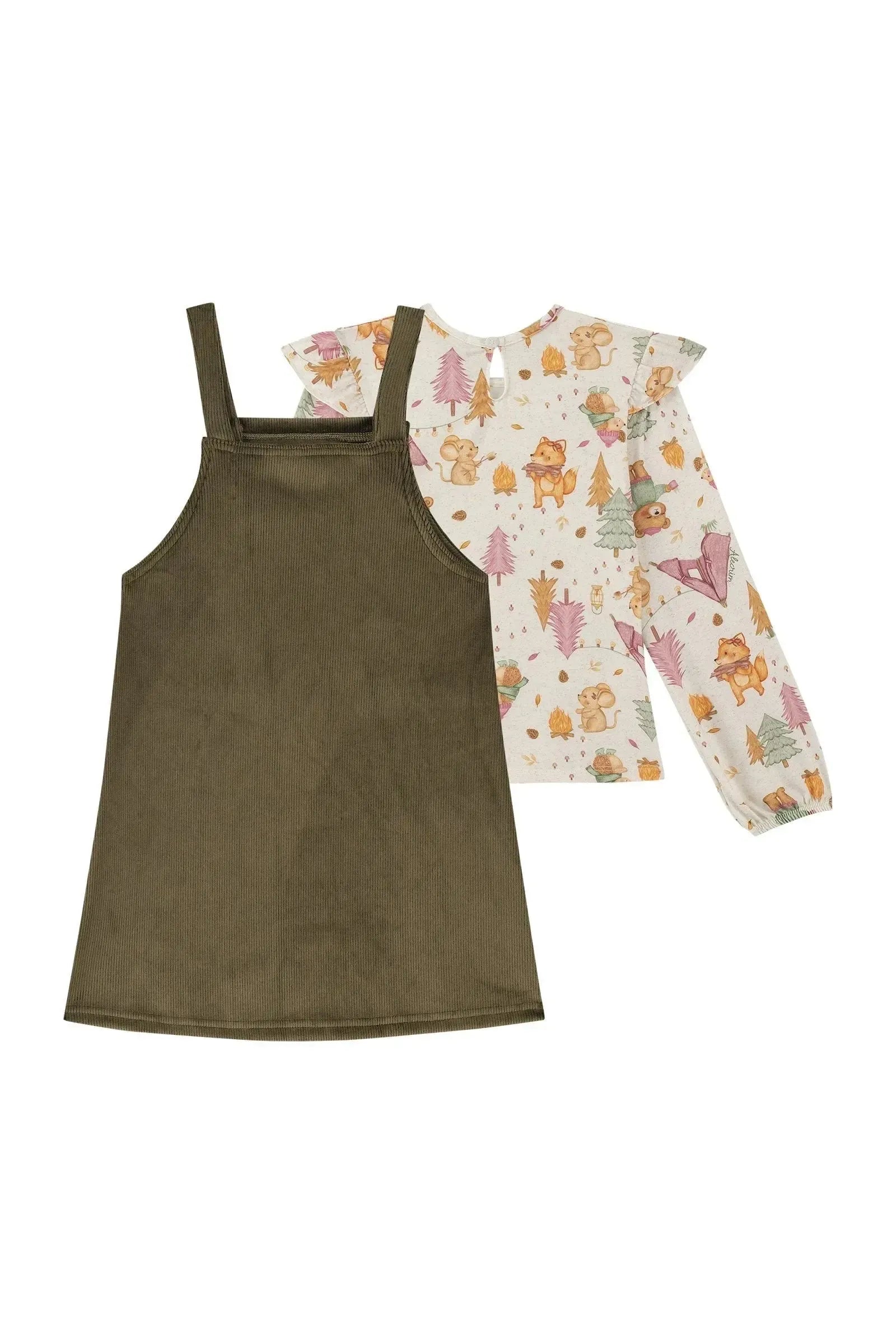 Conjunto de Blusa em Malha Comfy e Salopete em Cotelê Suede 89912 Kukiê Infantil Menina