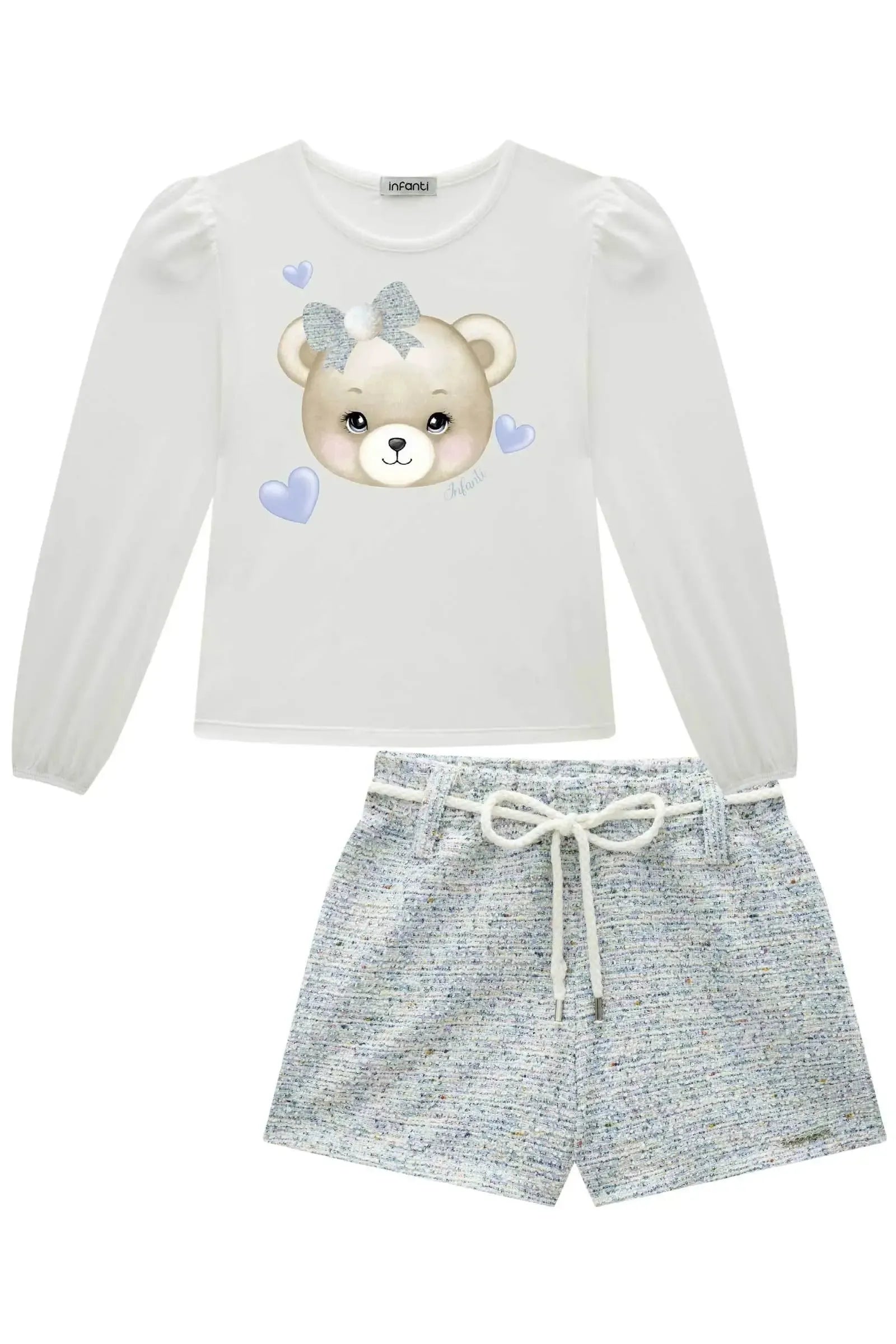 Conjunto de Blusa em Malha Comfy e Shorts em Malha Tweed Colorida 92607 Infanti Infantil Menina
