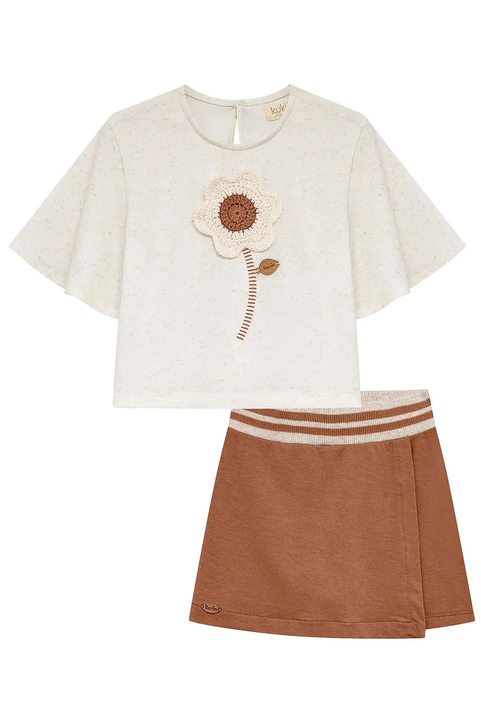 Conjunto de Blusa em Malha Fresh e Short Saia em Molevisco 95054 Kukiê Infantil Menina