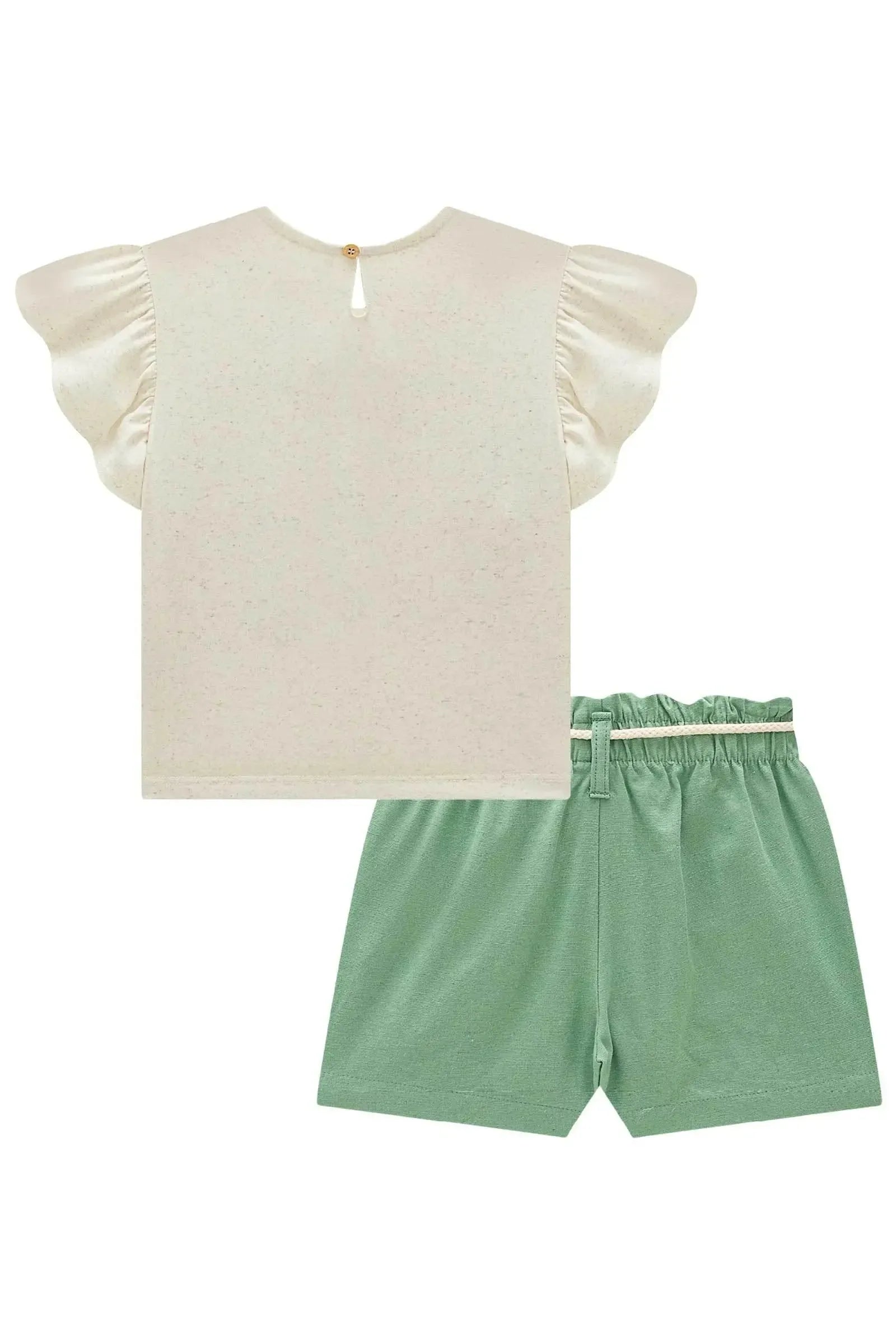 Conjunto de Blusa em Malha Fresh e Shorts em Linho Santorini com Elastano 99707 Kukiê Infantil Menina