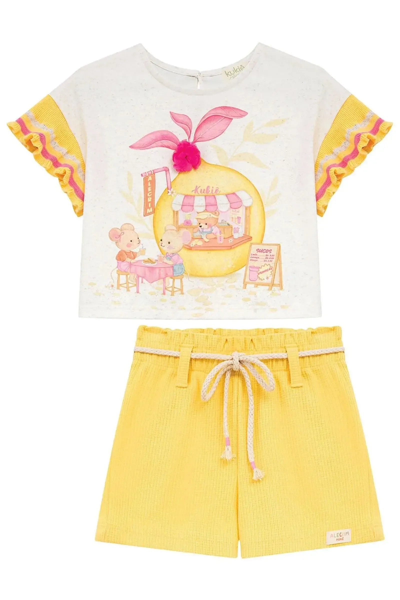 Conjunto de Blusa em Malha Fresh e Shorts em Malha Waffle 94799 Kukiê Infantil Menina