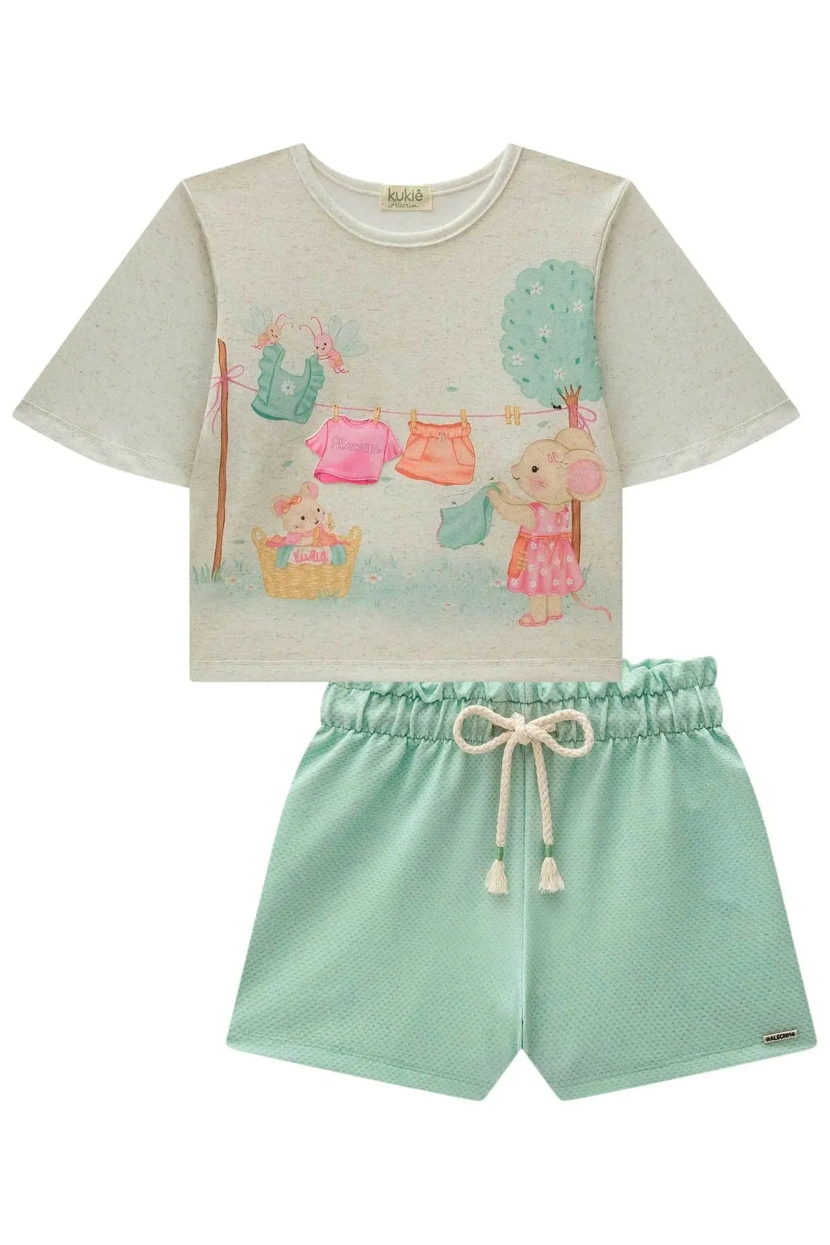 Conjunto de Blusa em Malha Fresh e Shorts em Molecotton 98011 Kukiê Infantil Menina
