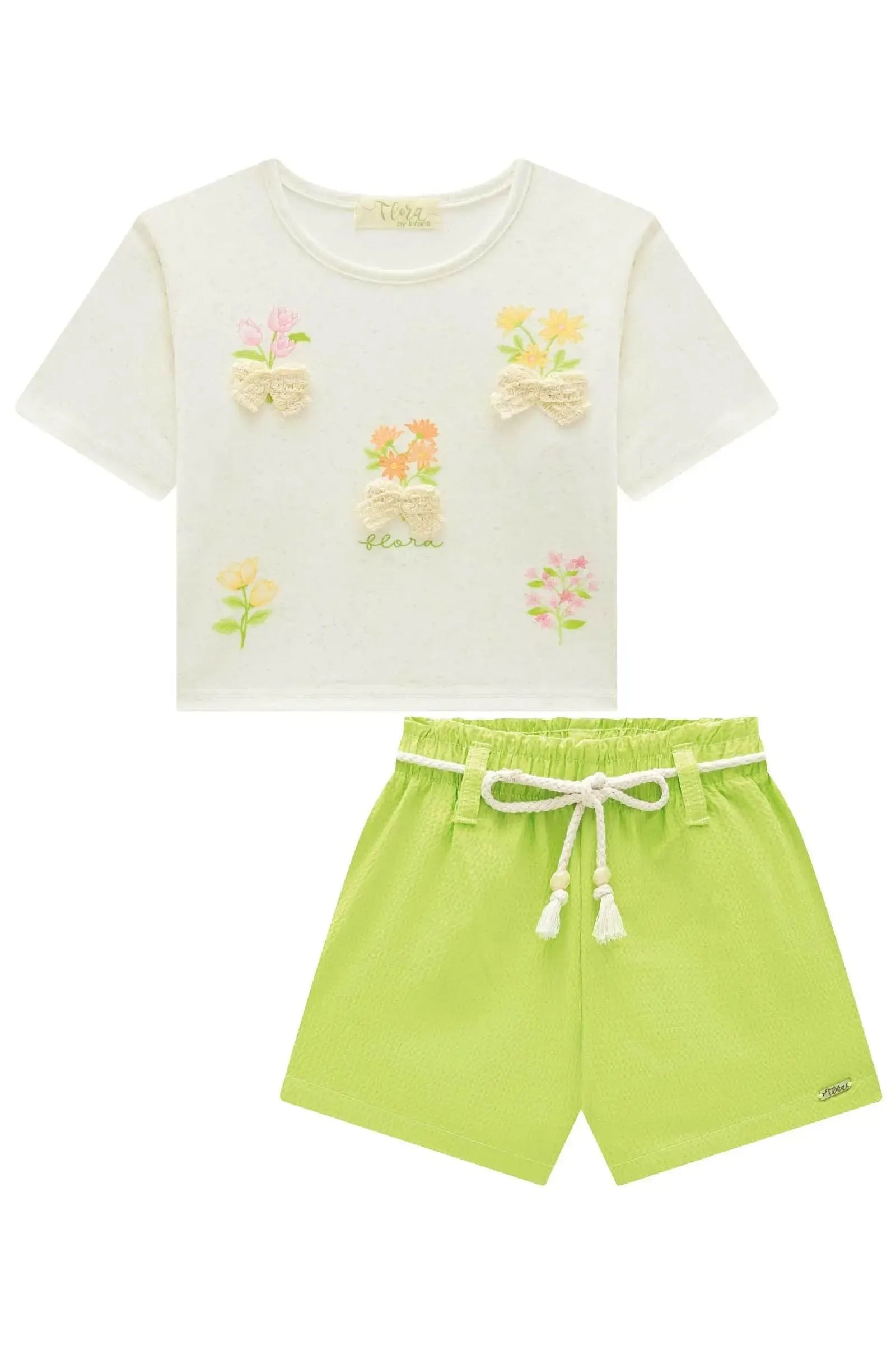 Conjunto de Blusa em Malha Fresh e Shorts em Tecido Texturizado 96478 Infanti Infantil Menina