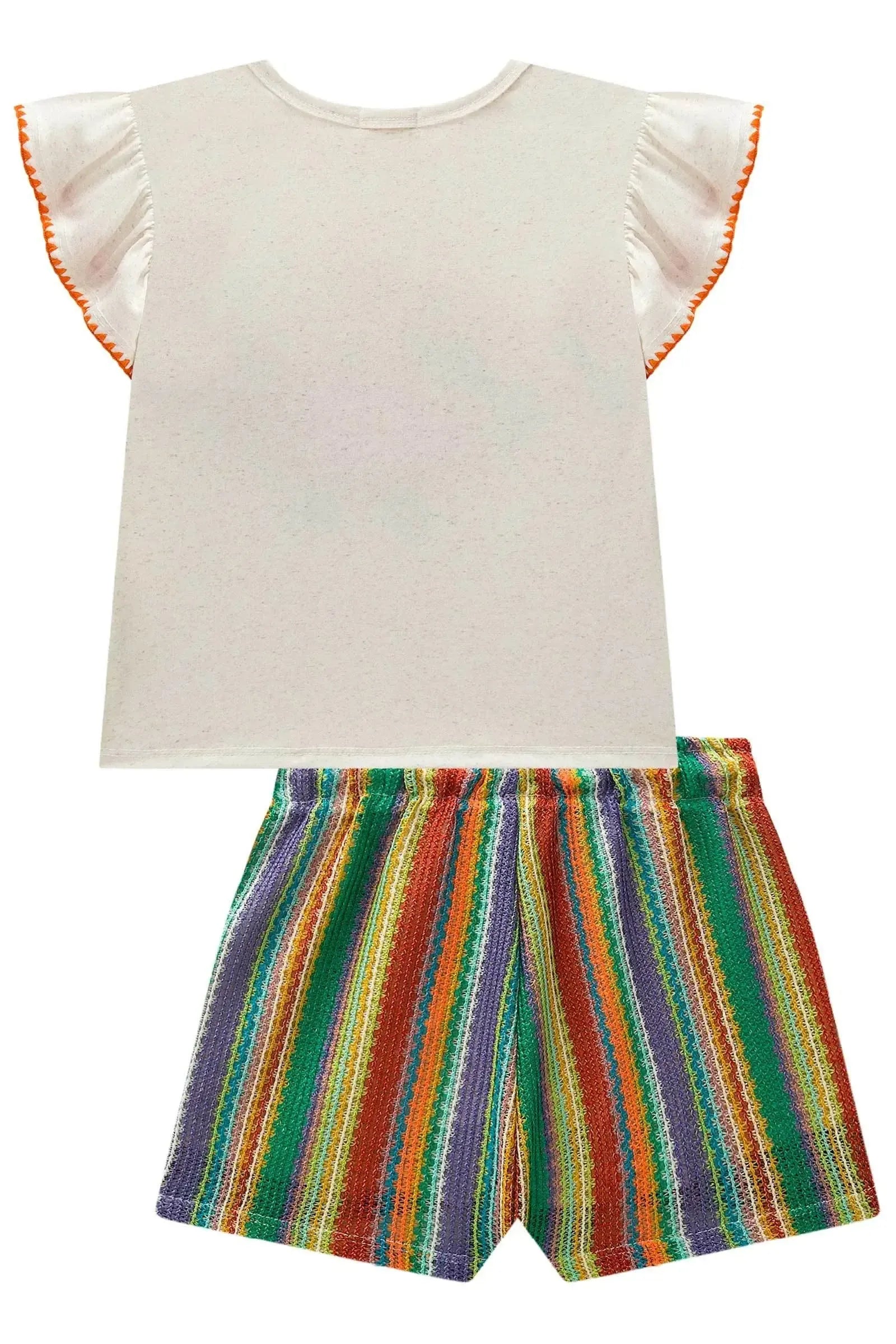 Conjunto de Blusa em Malha Fresh e Shorts em Tecido Tricô 98012 Kukiê Infantil Menina