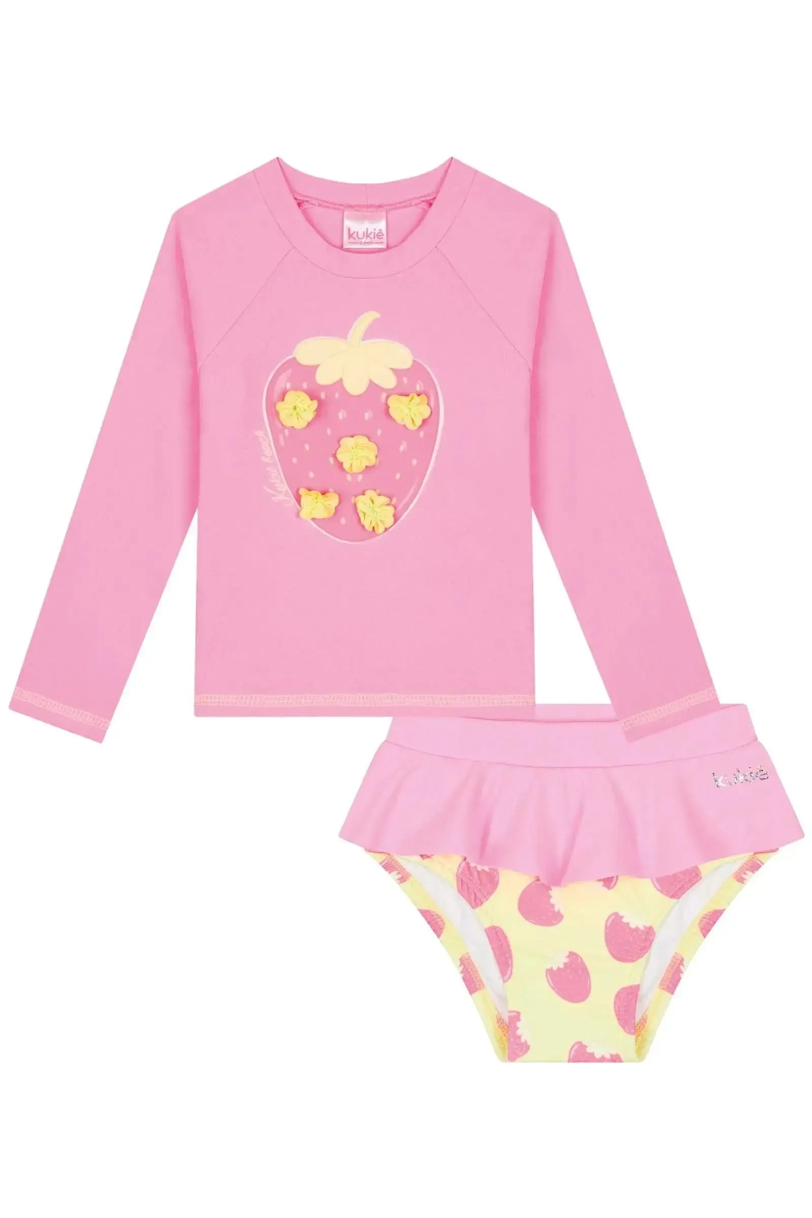 Conjunto de Blusa em Malha Poliamida e Calcinha em Malha com Proteção UV50+ 84178 Kukiê Bebê Menina