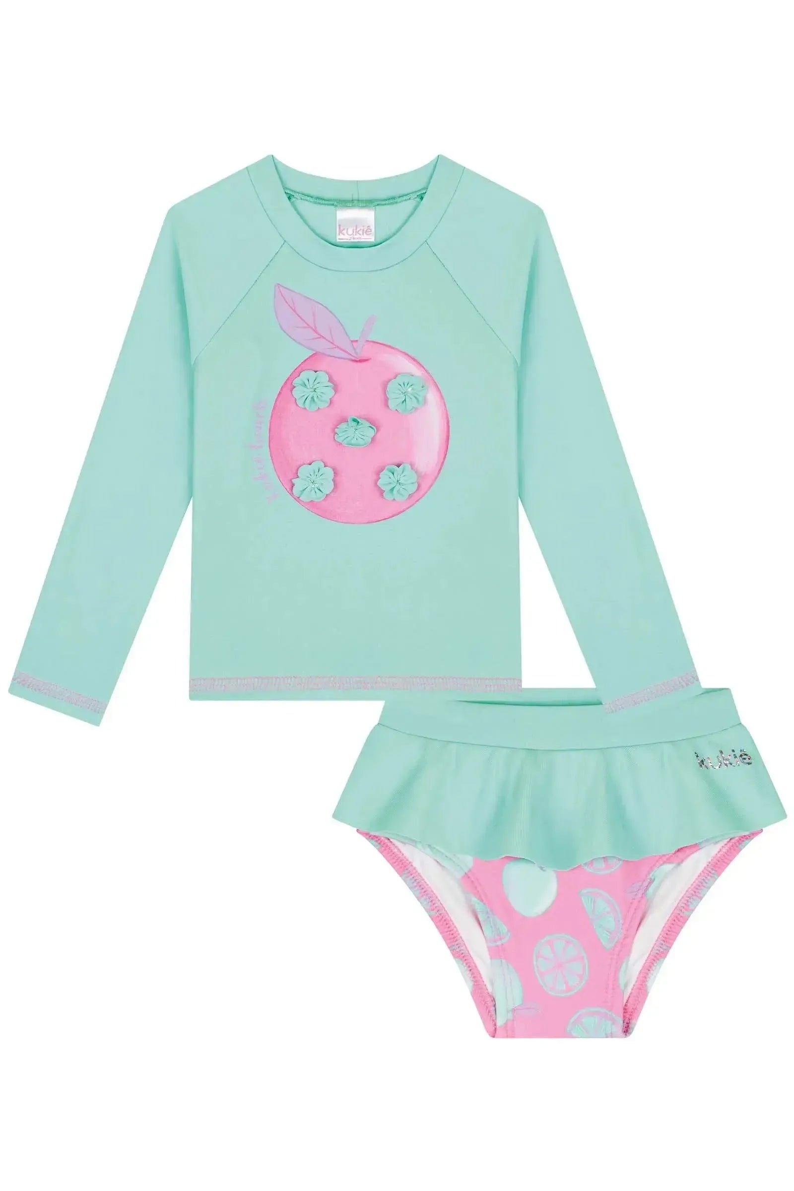 Conjunto de Blusa em Malha Poliamida e Calcinha em Malha com Proteção UV50+ 84178 Kukiê Bebê Menina