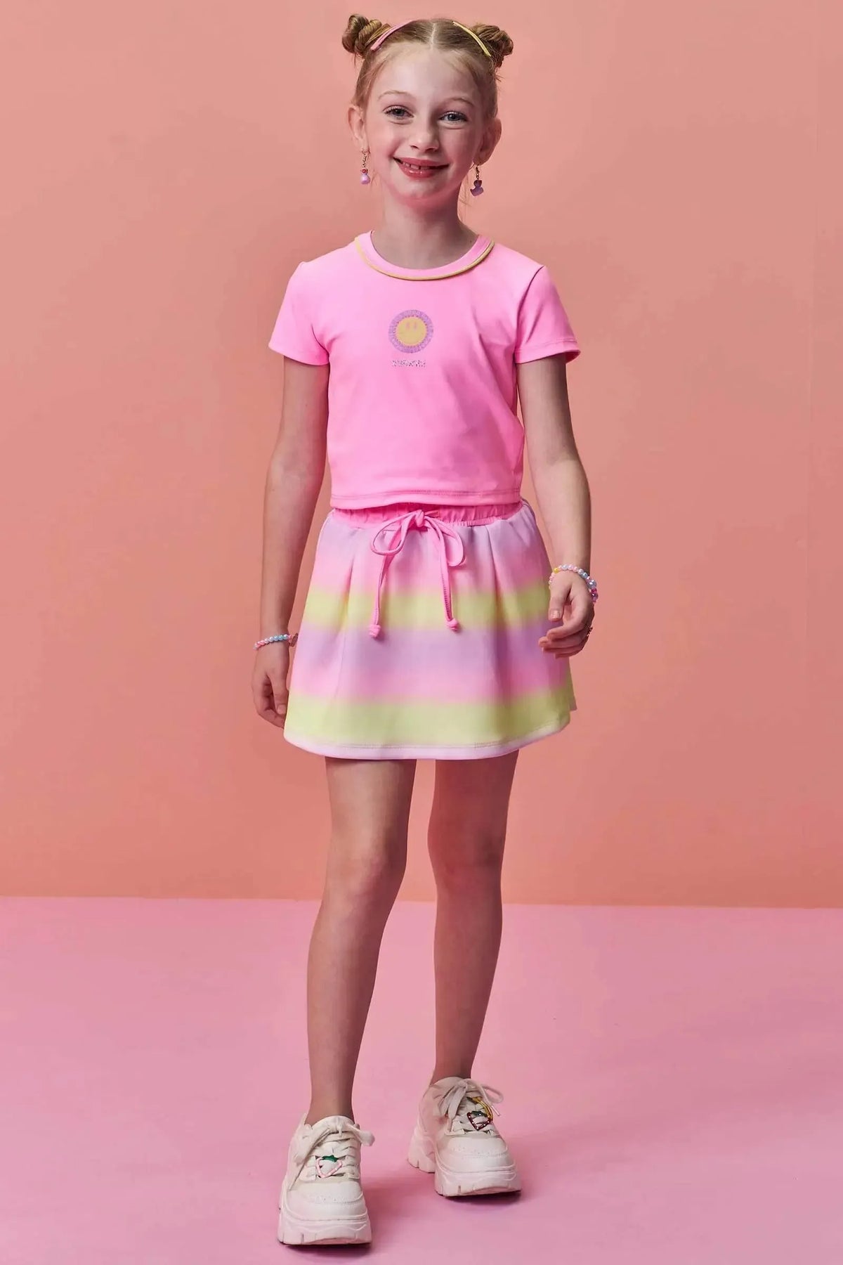 Conjunto de Blusa em Malha Poliamida e Short Saia em Fly Tech 98813 Infanti Infantil Menina