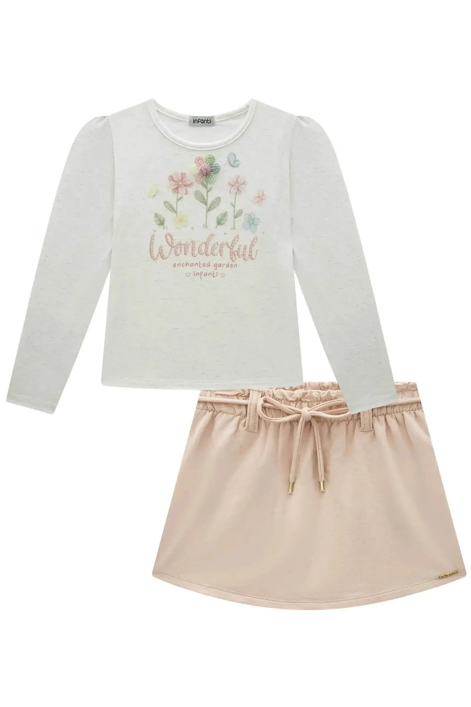 Conjunto de Blusa em Malha Power com Short Saia em Molevisco 92146 Infanti Infantil Menina