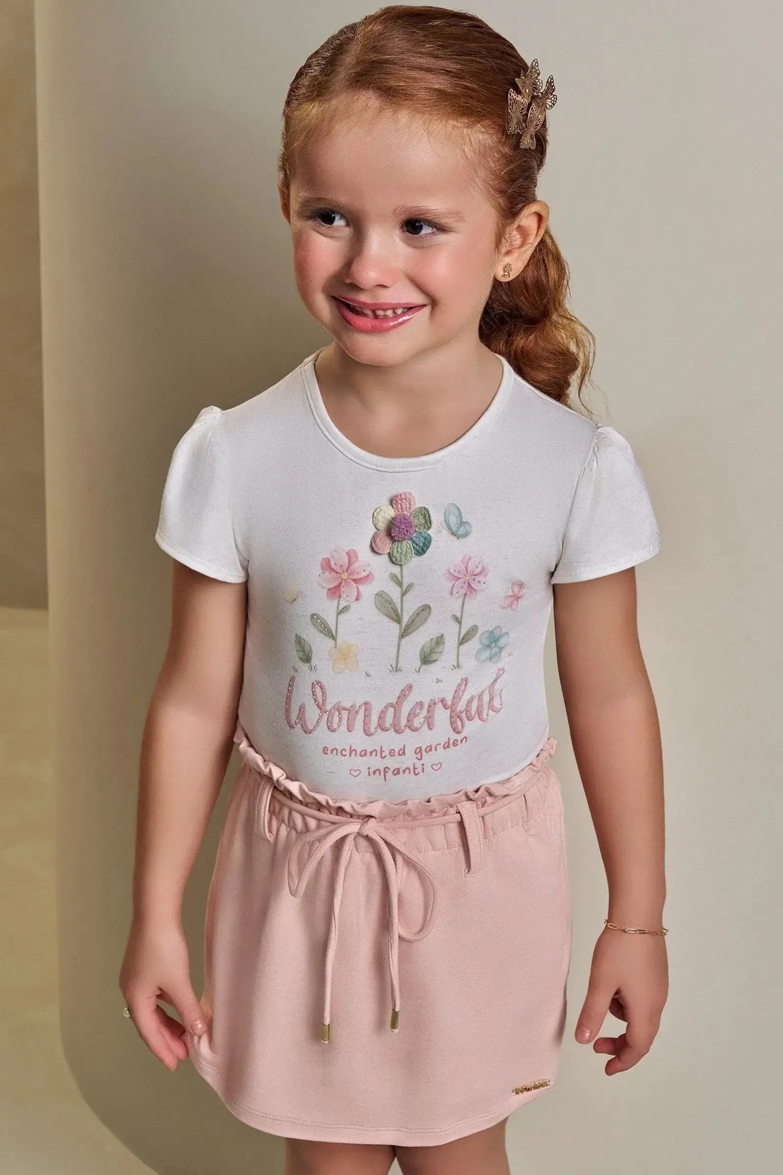 Conjunto de Blusa em Malha Power com Short Saia em Molevisco 93579 Infanti Infantil Menina
