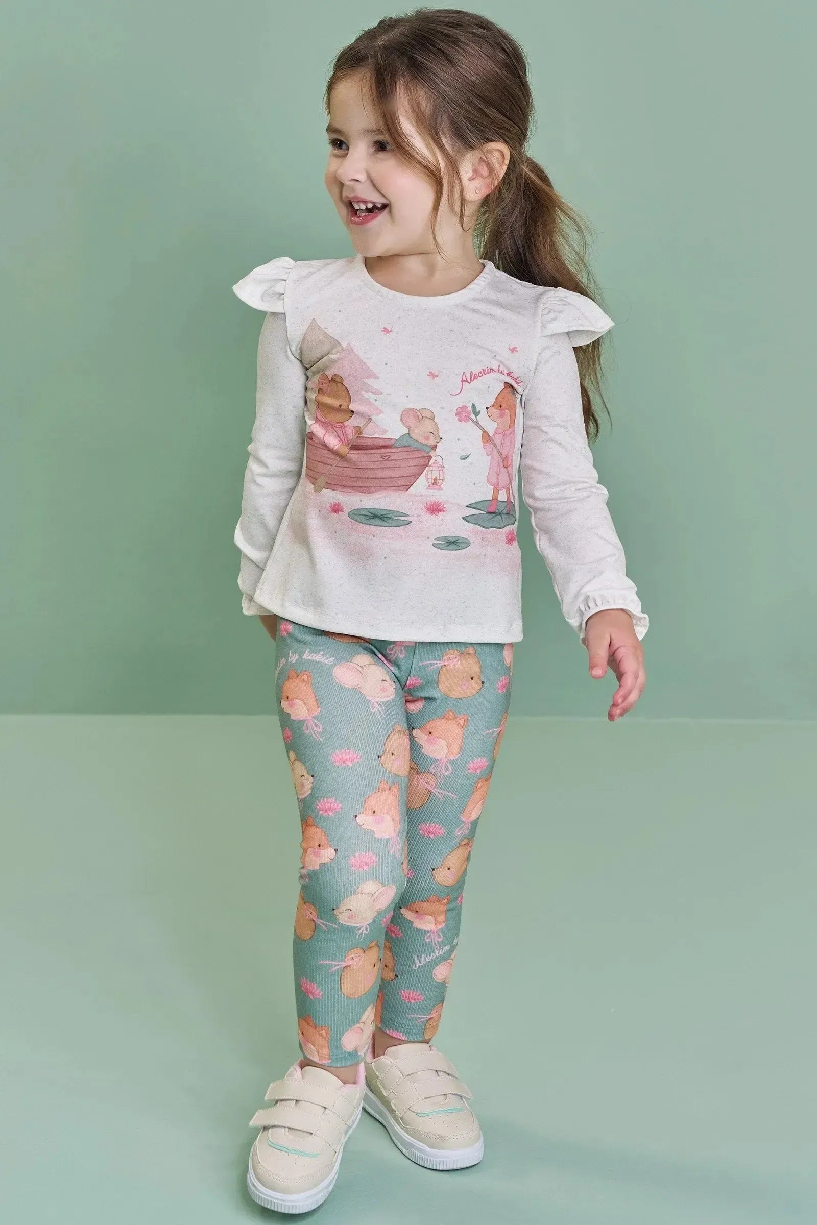 Conjunto de Blusa em Malha Power e Calça Legging em Canelado 90280 Kukiê Bebê Menina