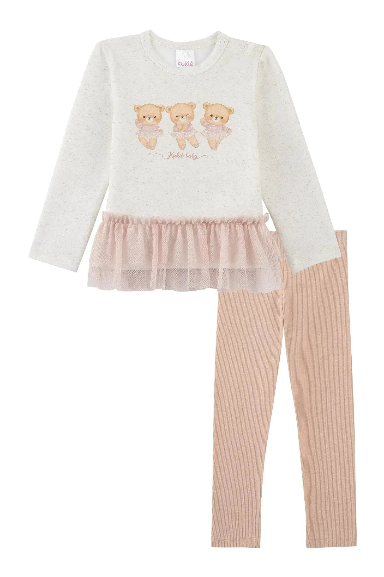 Conjunto de Blusa em Malha Power e Calça Legging em Canelado 92205 Kukiê Bebê Menina