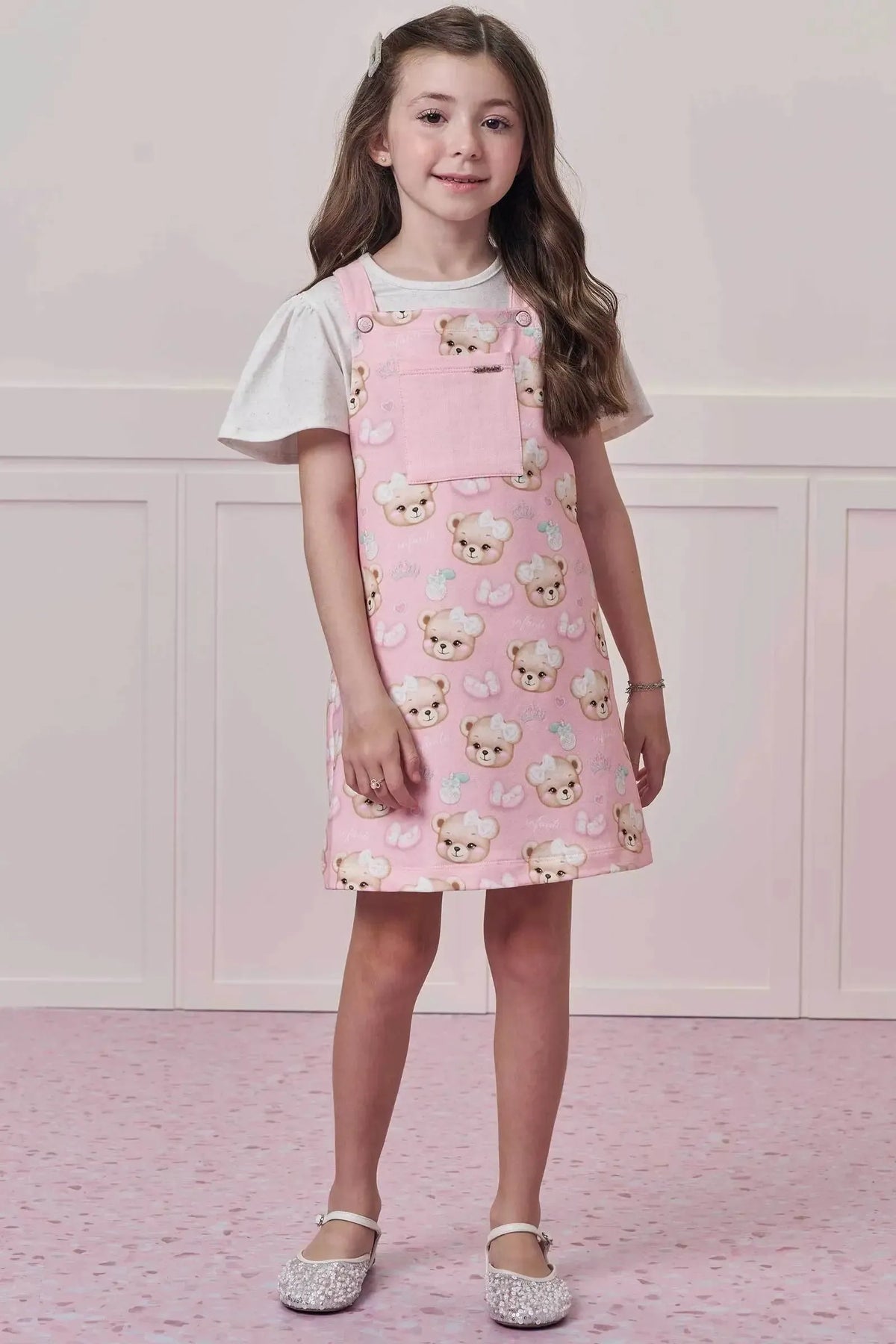 Conjunto de Blusa em Malha Power e Salopete em Molecotton 99130 Infanti Infantil Menina