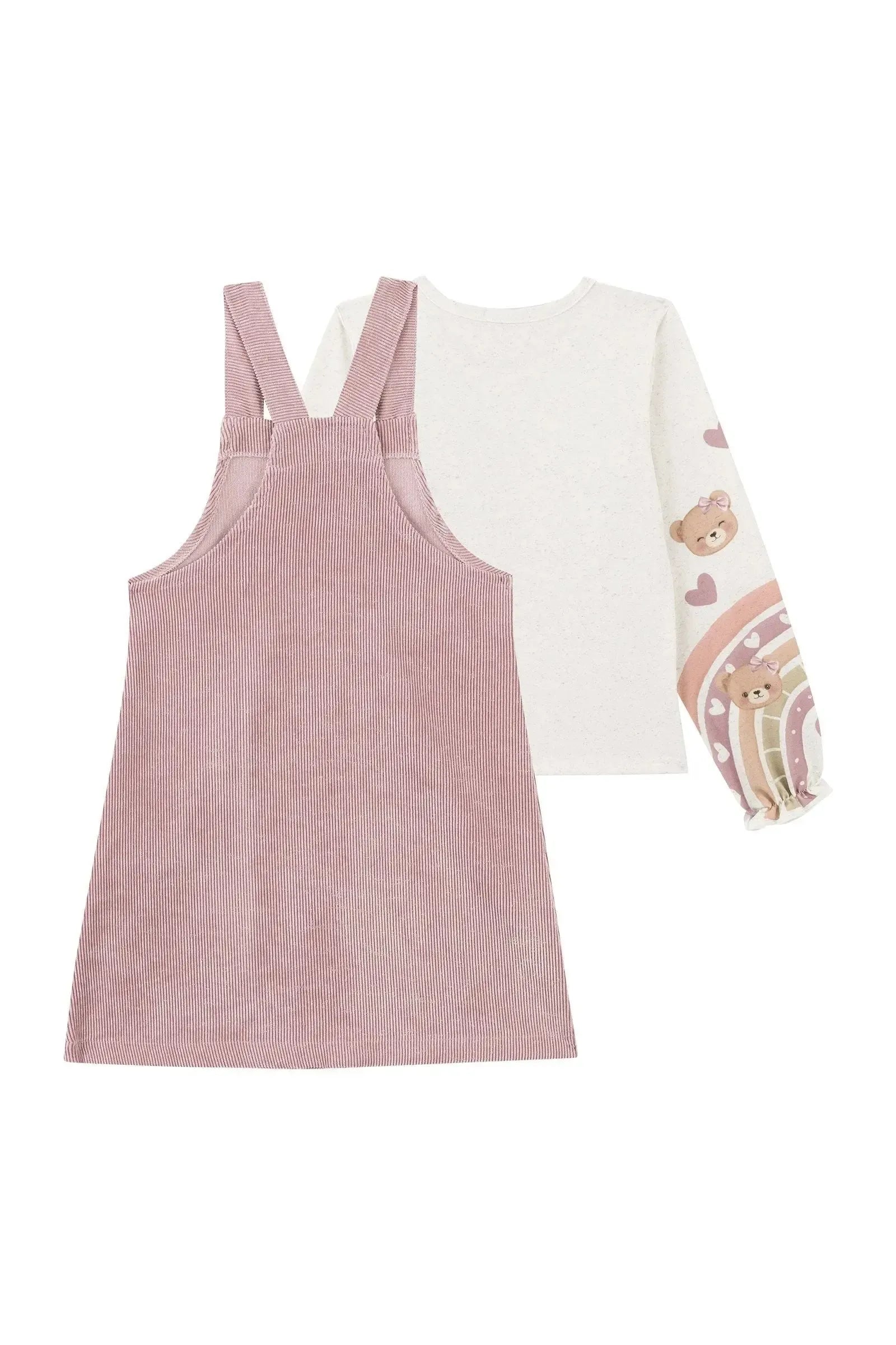 Conjunto de Blusa em Malha Power e Salopete em Veludo Cotelê 92771 Kukiê Infantil Menina