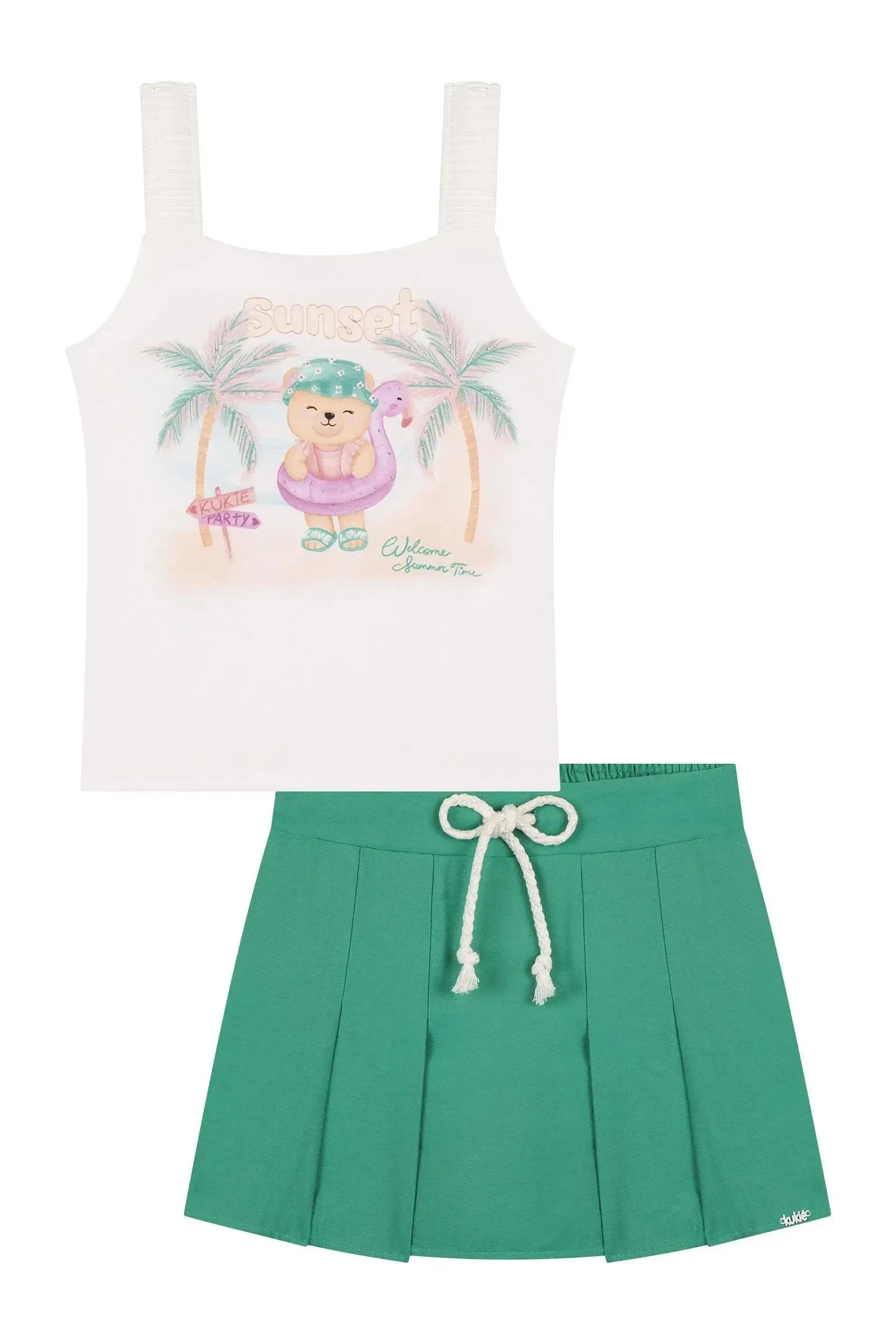 Conjunto de Blusa em Malha Power e Short Saia em Blend de Viscose 89391 Kukiê Infantil Menina