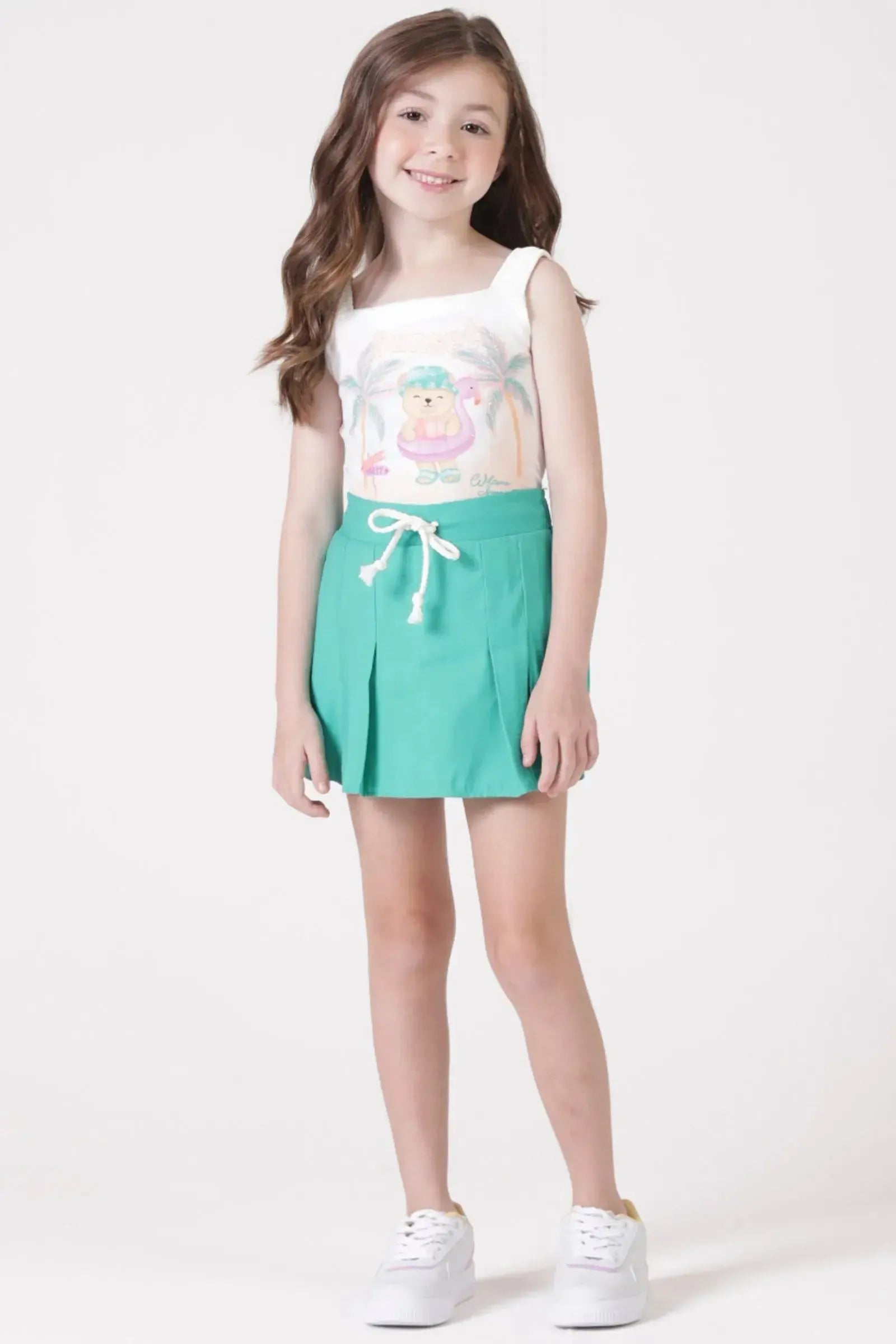 Conjunto de Blusa em Malha Power e Short Saia em Blend de Viscose 89391 Kukiê Infantil Menina