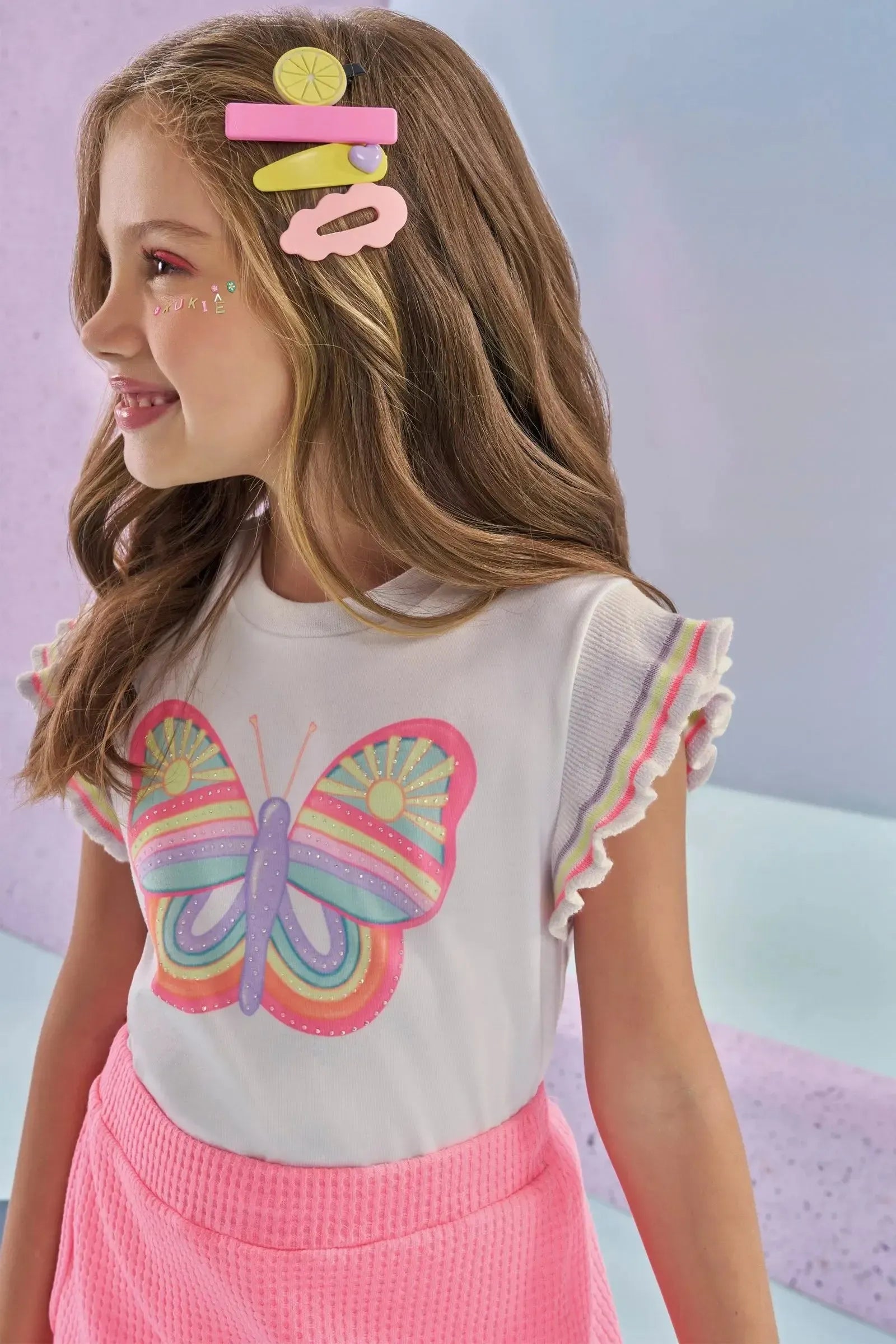 Conjunto de Blusa em Malha Power e Short Saia em Malha Big Waflfe 87310 Kukiê Infantil Menina