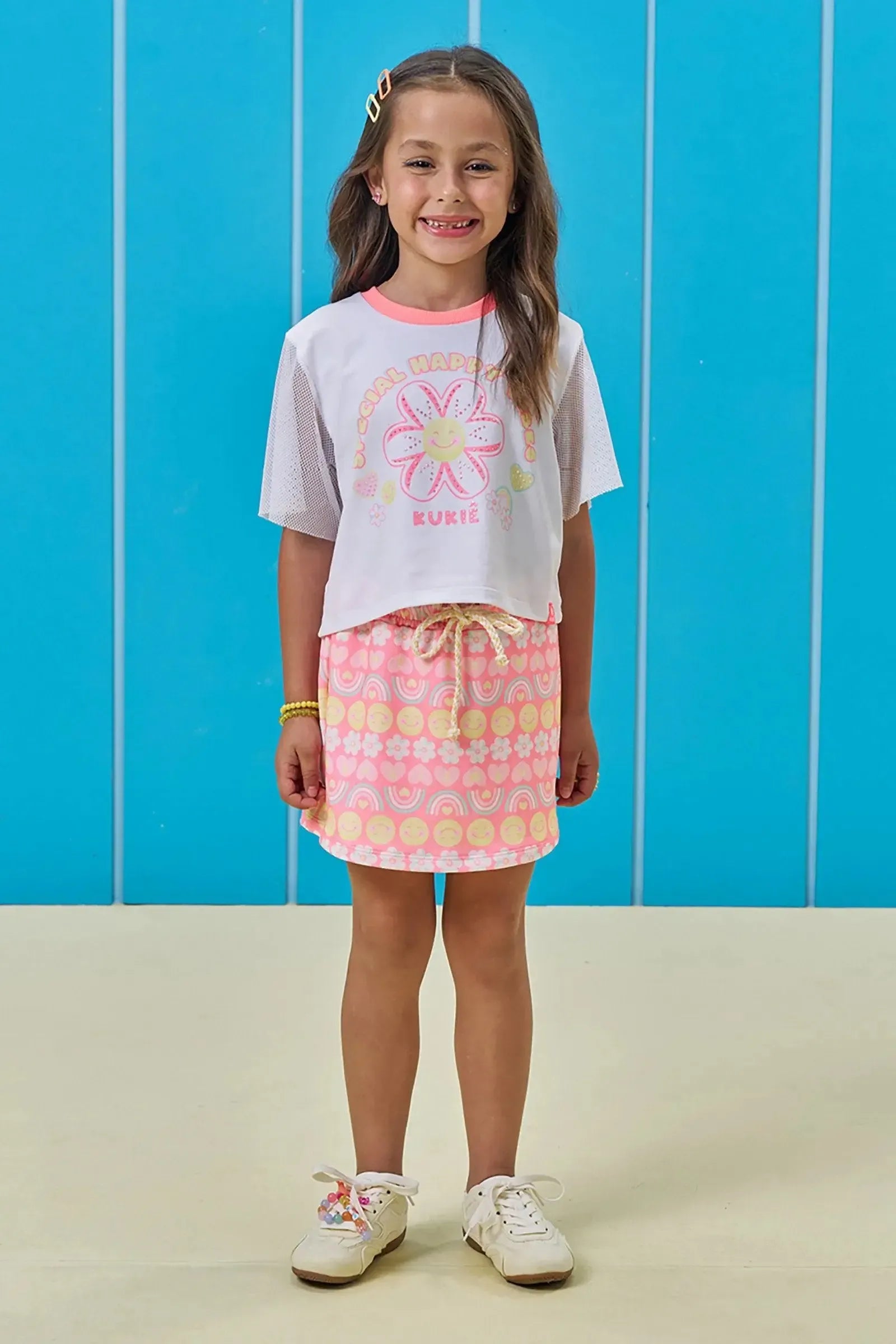 Conjunto de Blusa em Malha Power e Short Saia em Molecotton 95986 Kukiê Infantil Menina