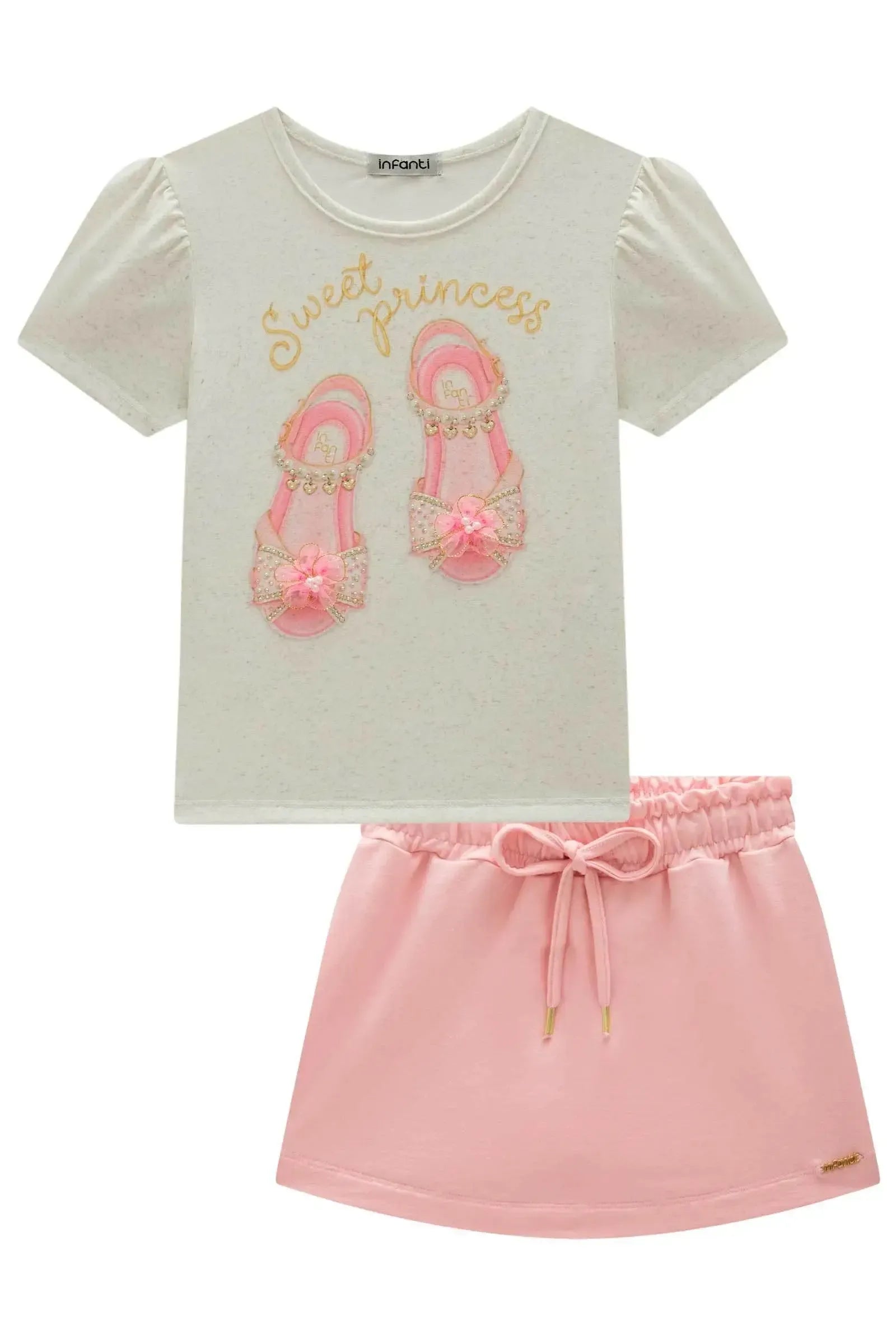 Conjunto de Blusa em Malha Power e Short Saia em Molevisco 98766 Infanti Infantil Menina